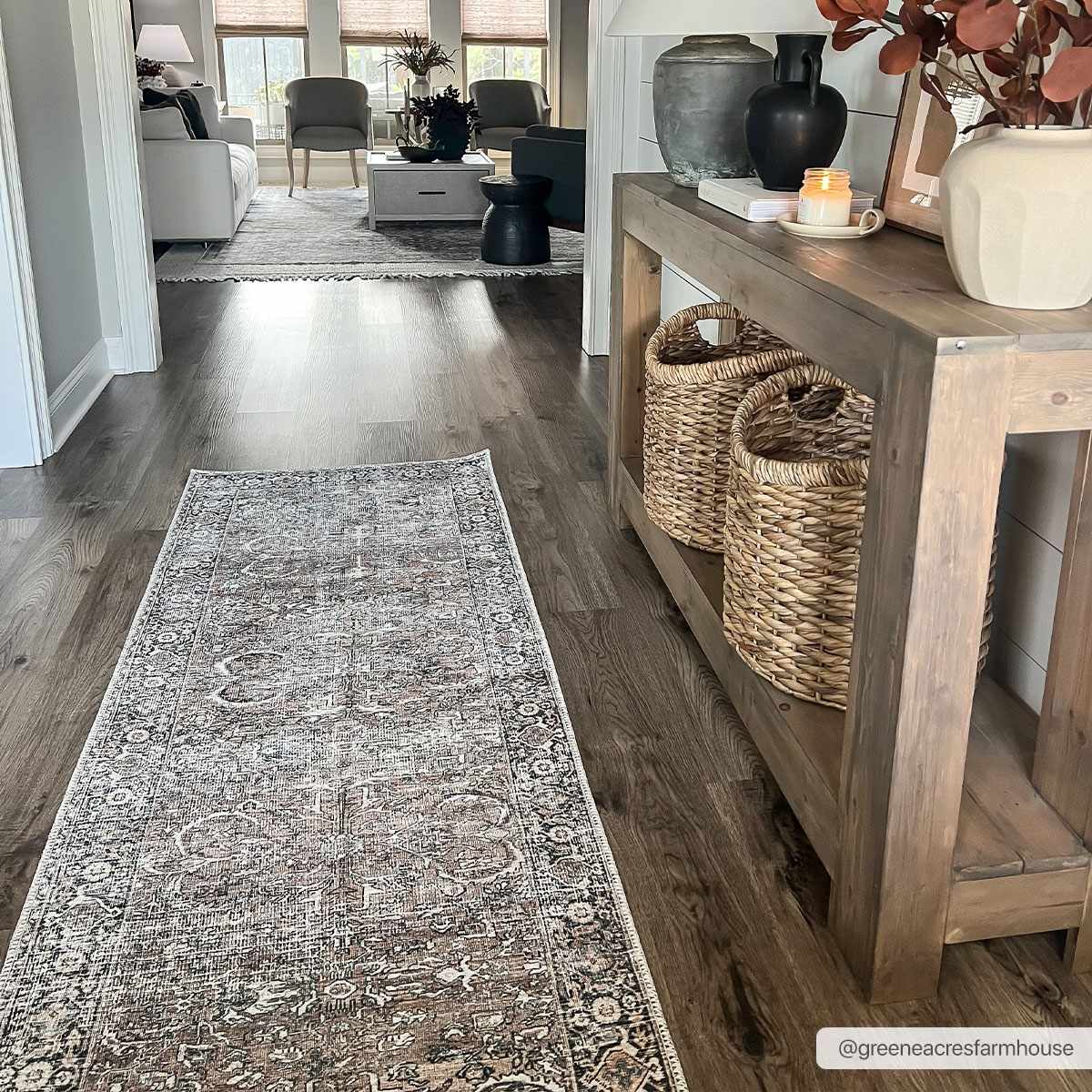 Woven Brown, Ivory and Charcoal Traditional Floral Washable Area Rug - Image 6