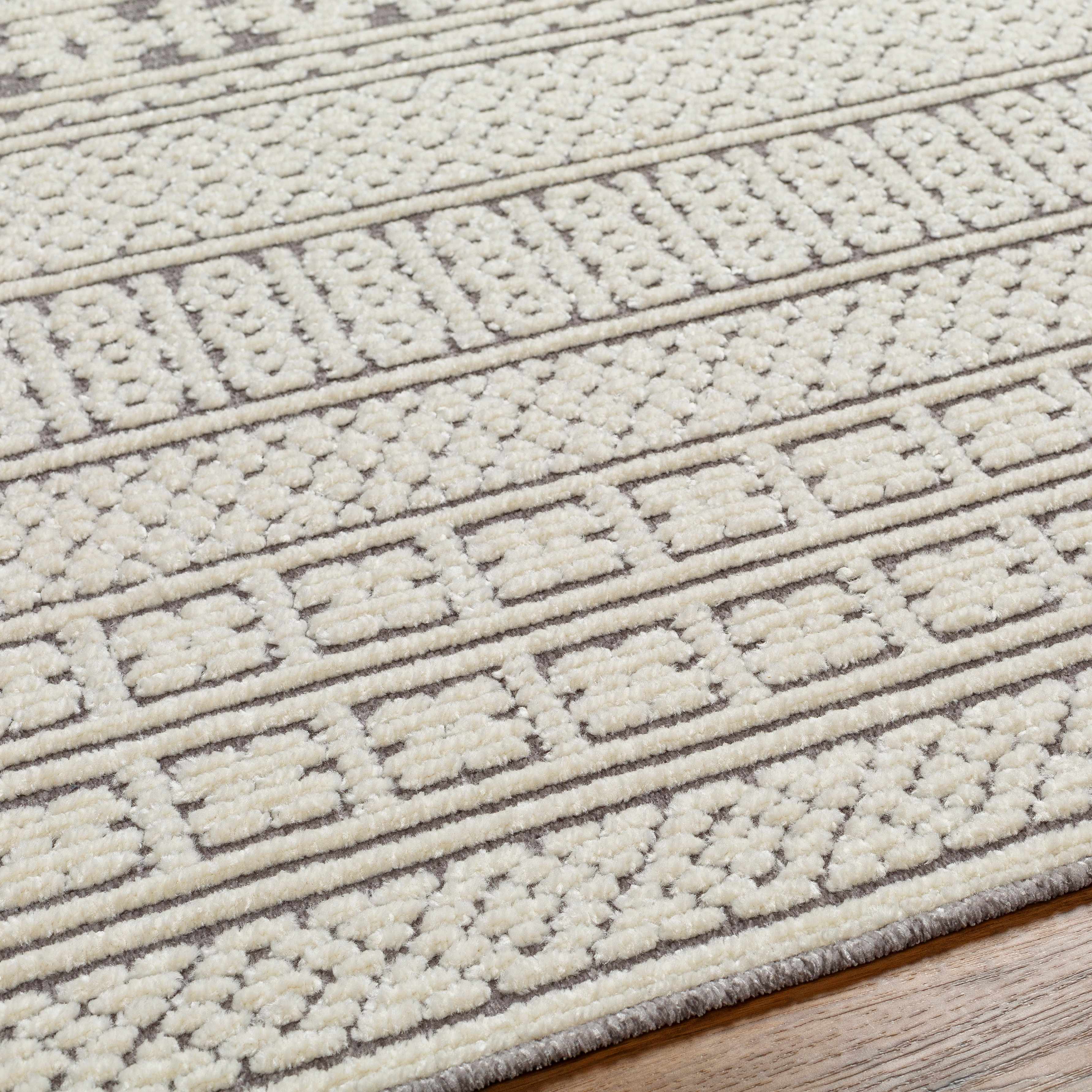Machine Woven Carved Pattern Ivory and Dusty Mauve Premium Look Machine Washable Rug - Image 7