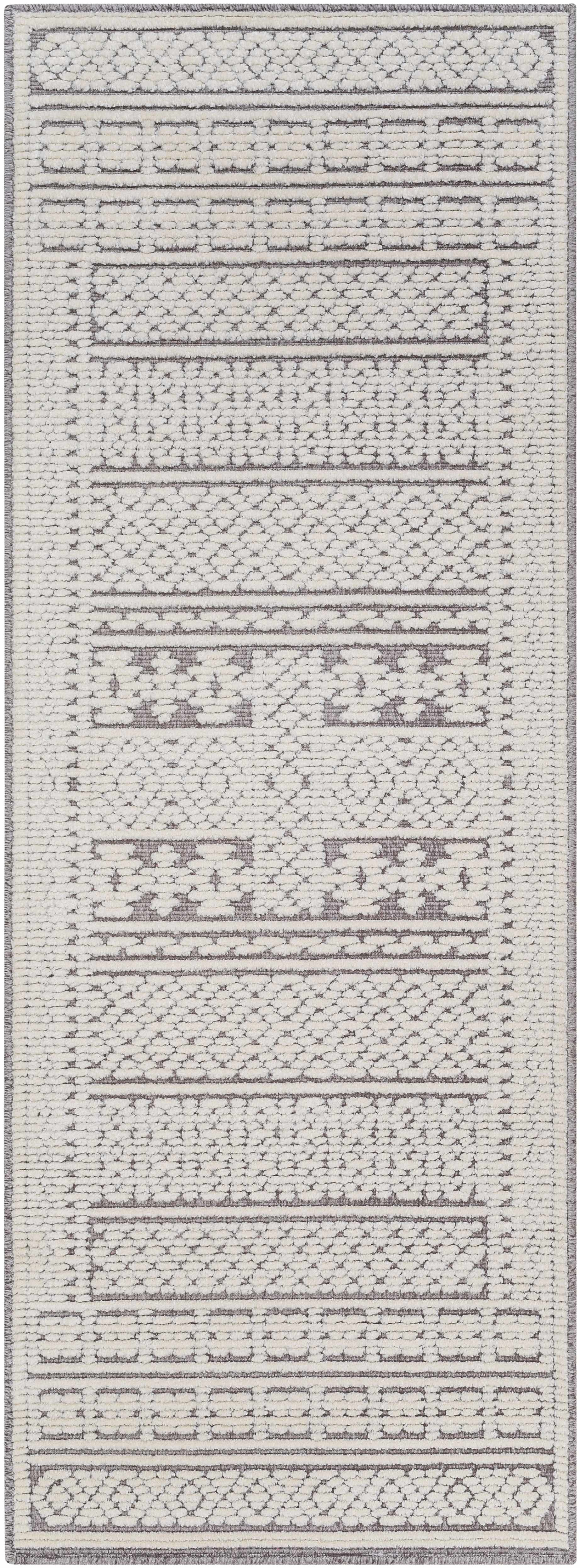 Machine Woven Carved Pattern Ivory and Dusty Mauve Premium Look Machine Washable Rug - Image 9