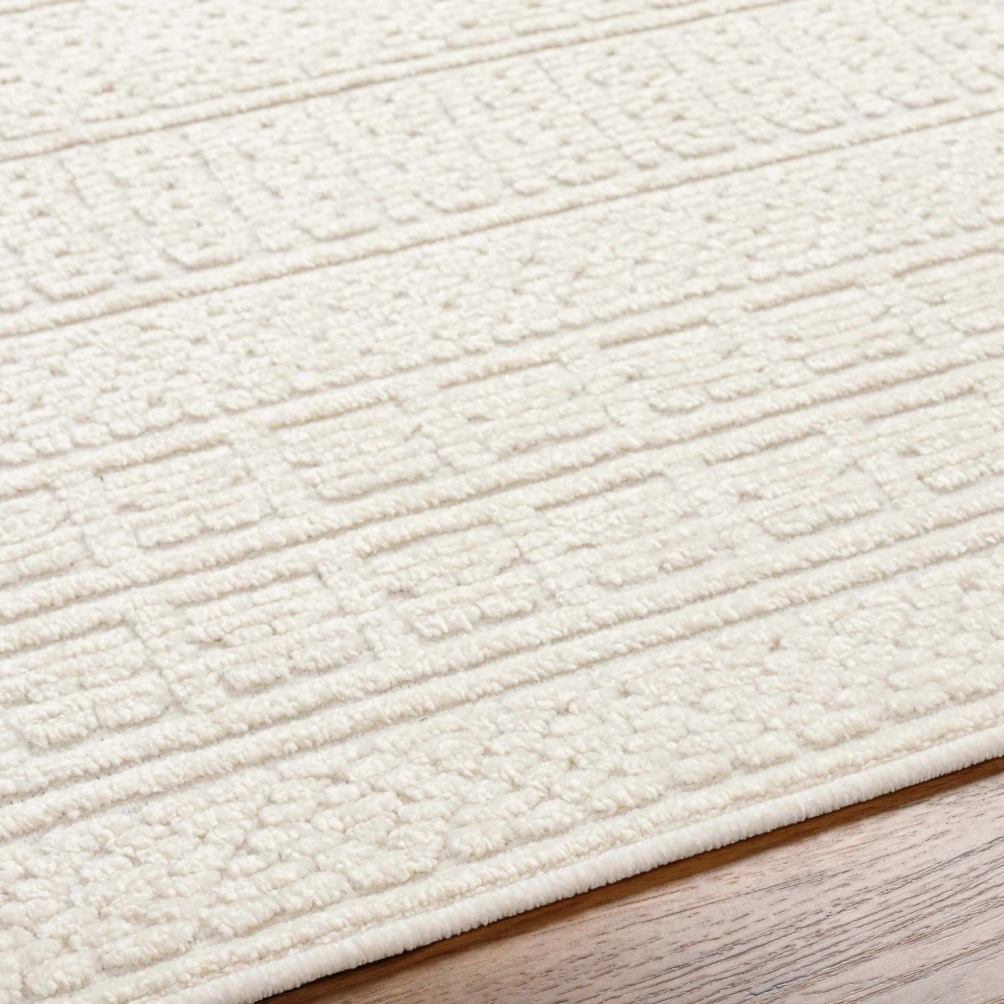 Premium look Machine Woven Carved Pattern Solid Beige Machine Washable Rug - Image 3