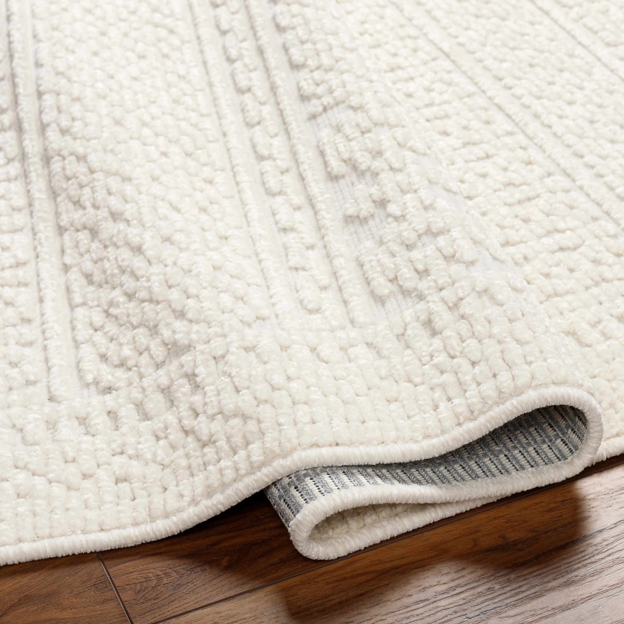 Premium look Machine Woven Carved Pattern Solid Beige Machine Washable Rug - Image 4