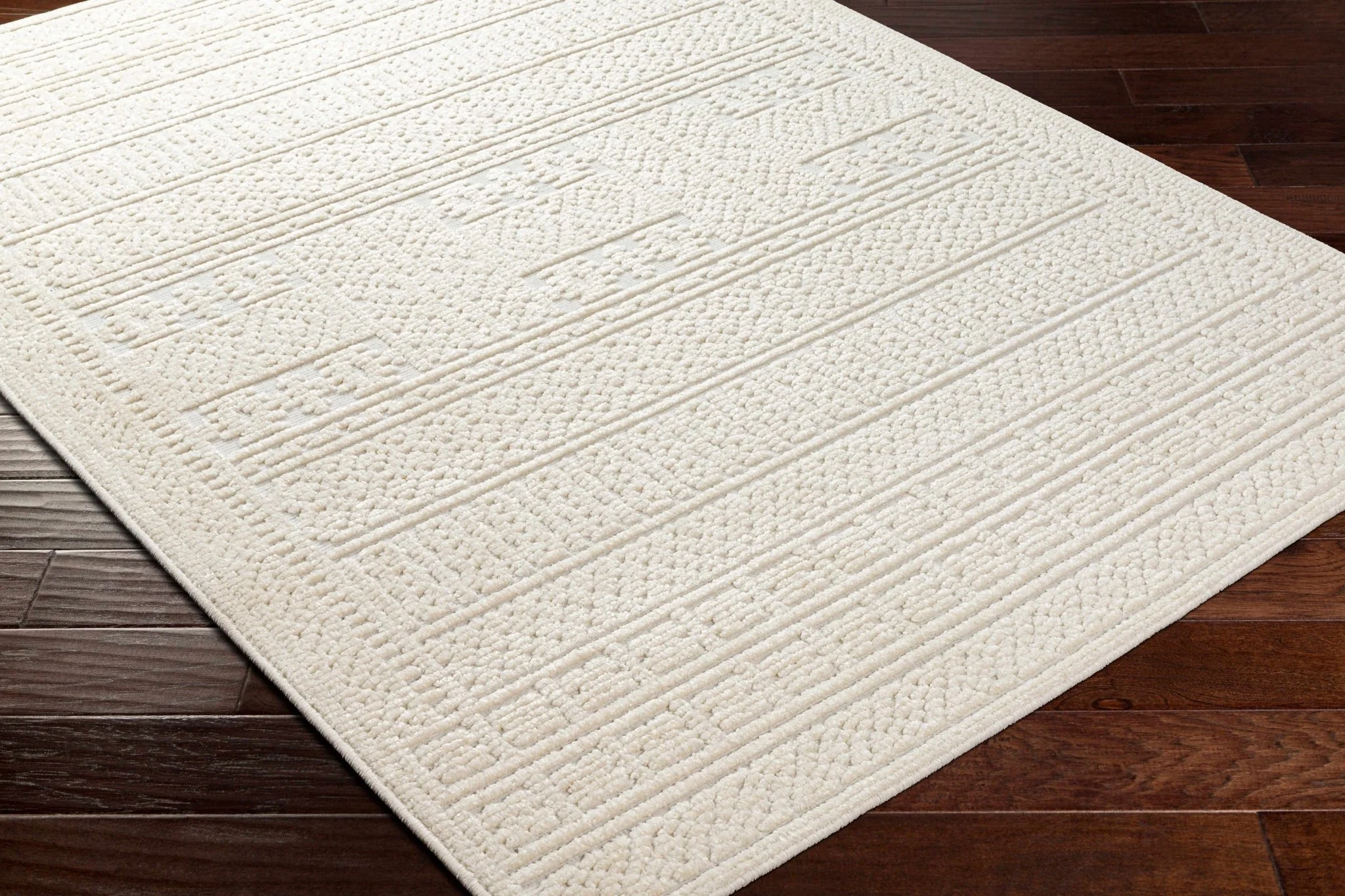Premium look Machine Woven Carved Pattern Solid Beige Machine Washable Rug - Image 5