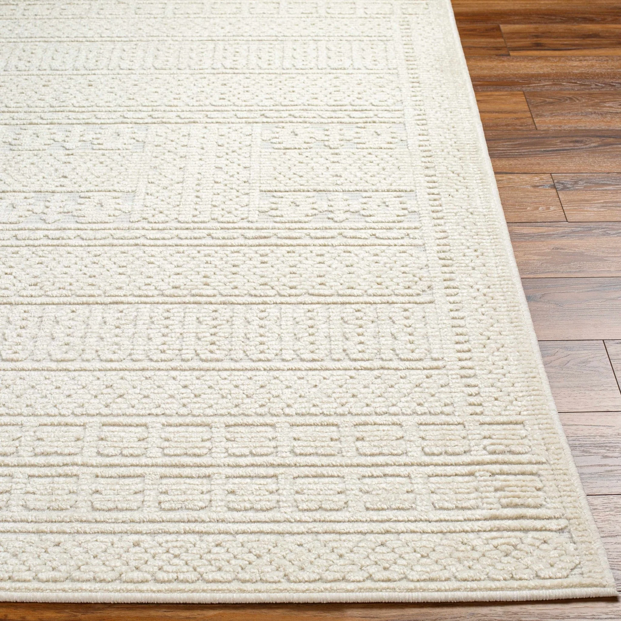Premium look Machine Woven Carved Pattern Solid Beige Machine Washable Rug - Image 6