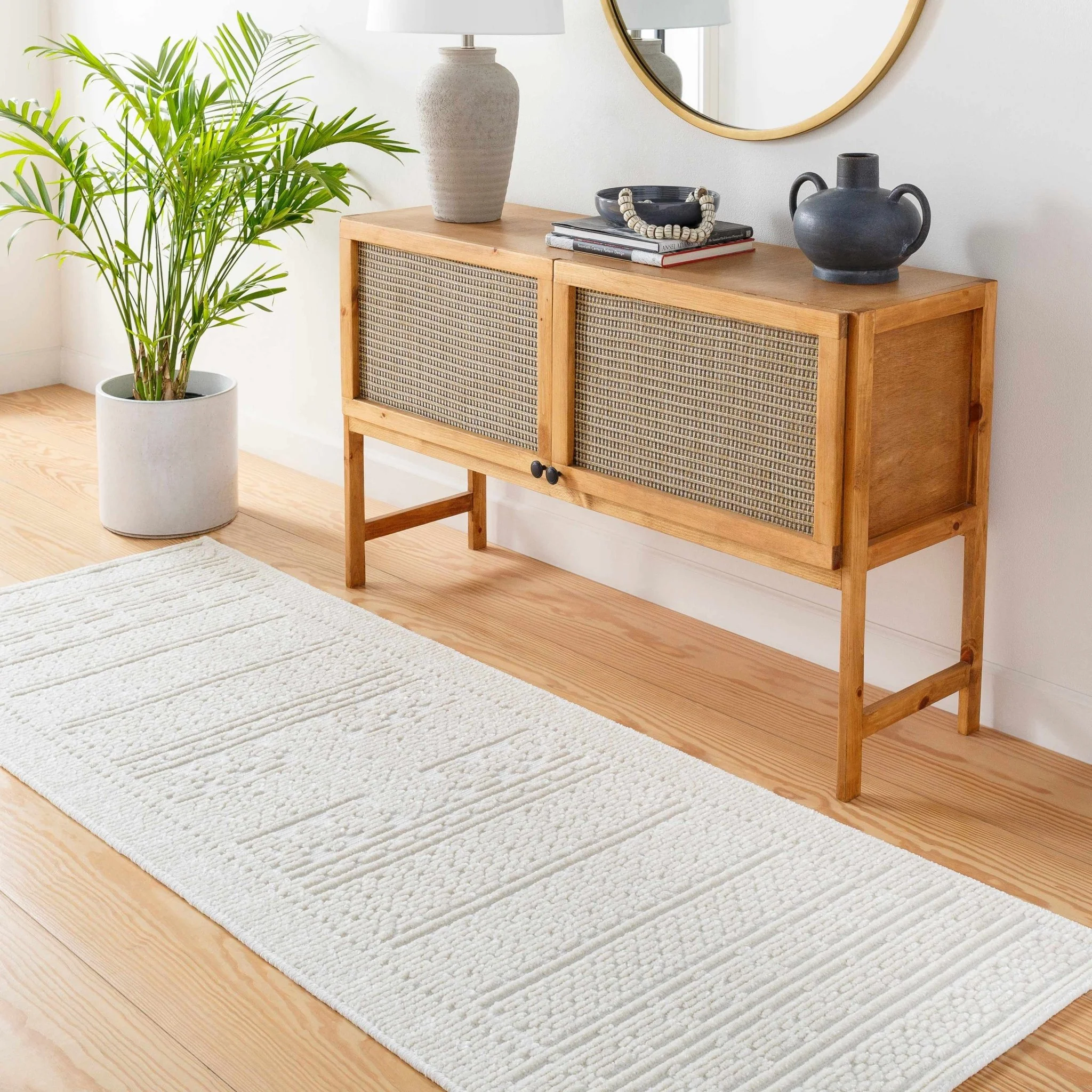 Premium look Machine Woven Carved Pattern Solid Beige Machine Washable Rug - Image 9