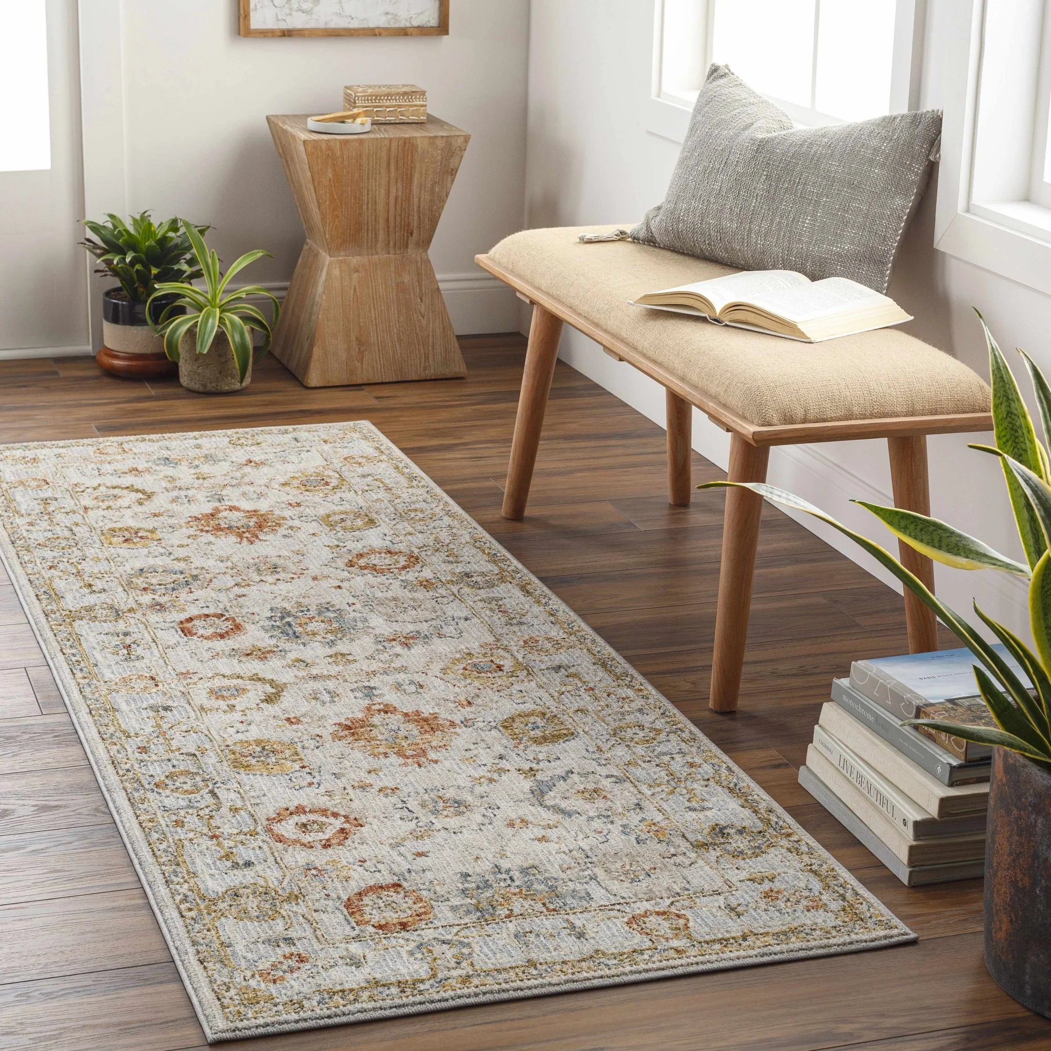 Machine Woven Cream Traditional Oushak Design Rug - Image 14