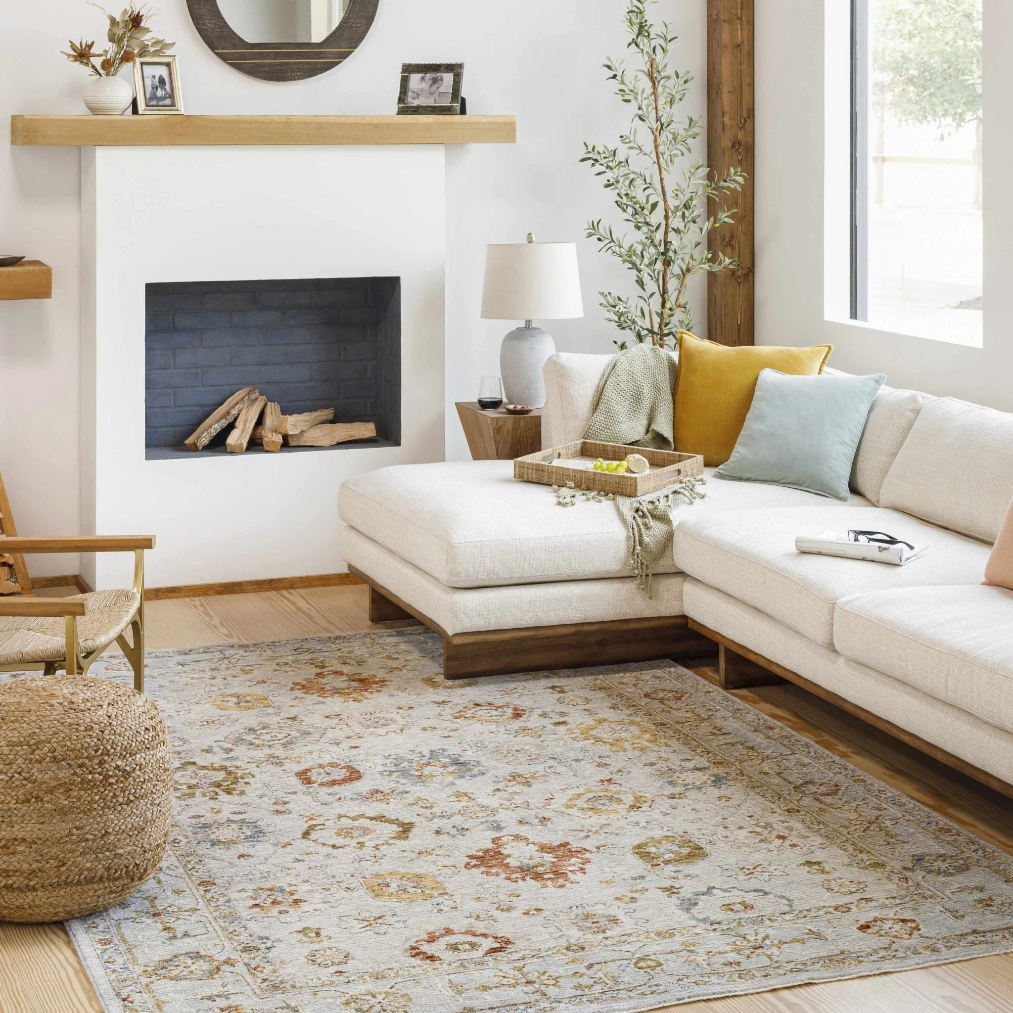Machine Woven Cream Traditional Oushak Design Rug - Image 4