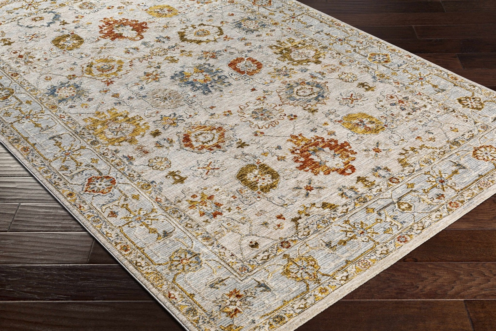 Machine Woven Cream Traditional Oushak Design Rug - Image 7
