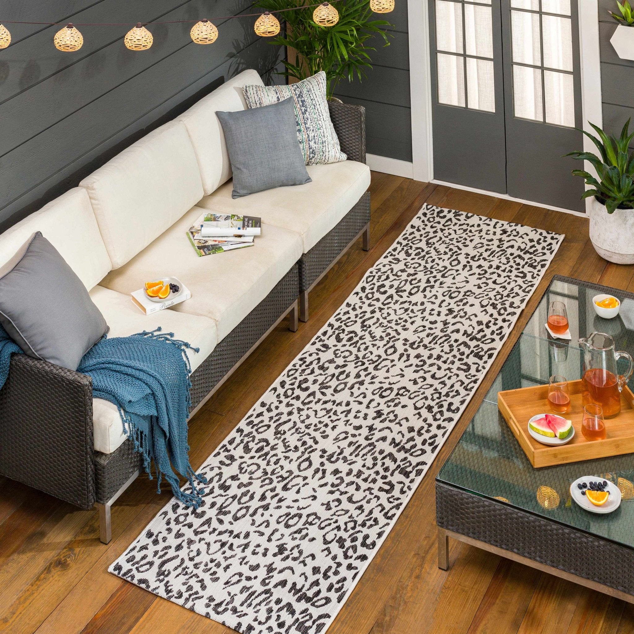 Contemporary Ivory And Charcoal Leopard design Indoor And Outdoor Area Rug - Image 11