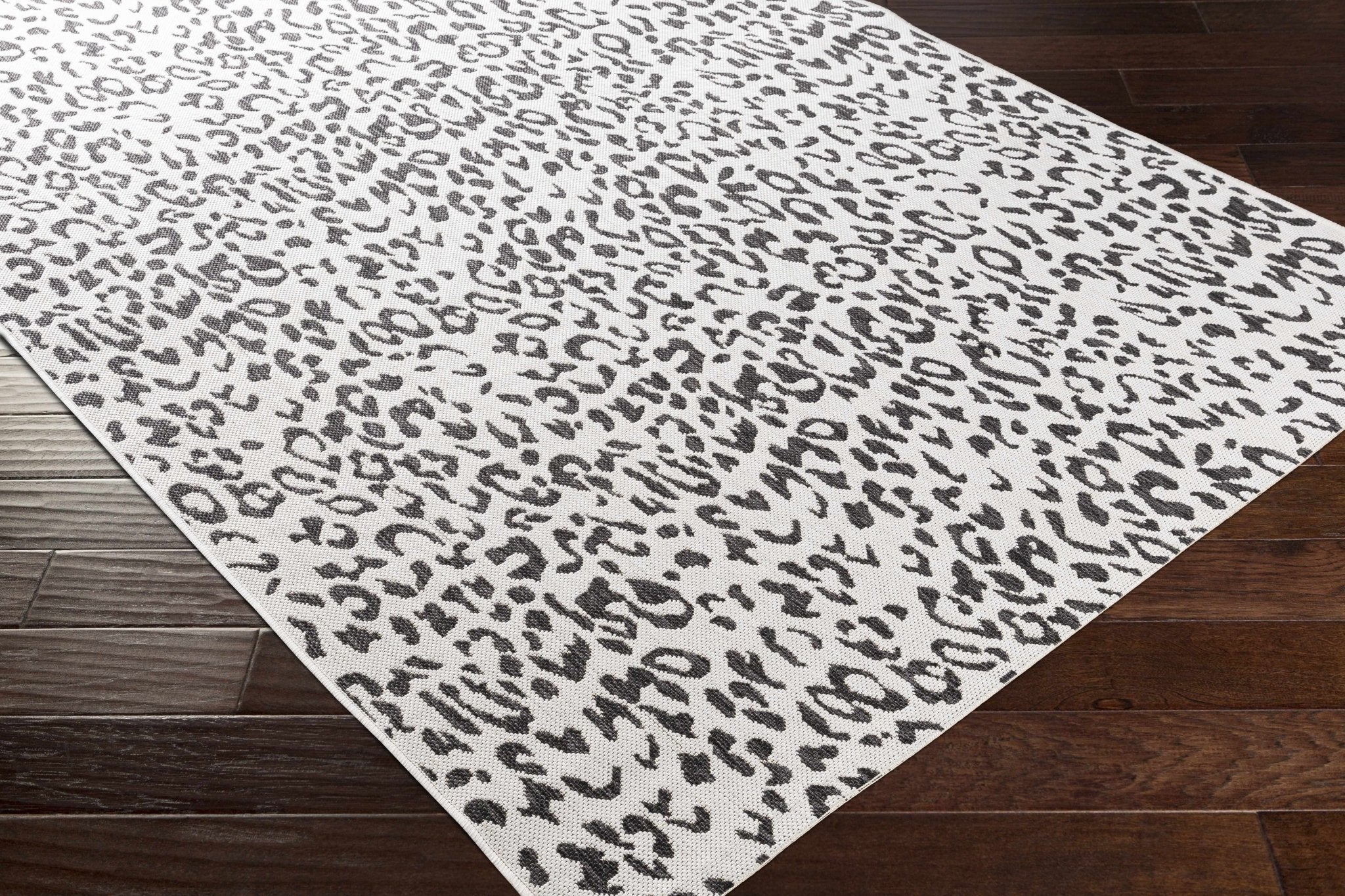 Contemporary Ivory And Charcoal Leopard design Indoor And Outdoor Area Rug - Image 6