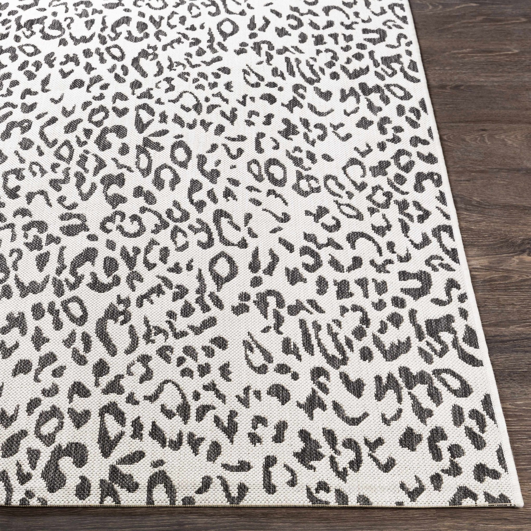Contemporary Ivory And Charcoal Leopard design Indoor And Outdoor Area Rug - Image 7