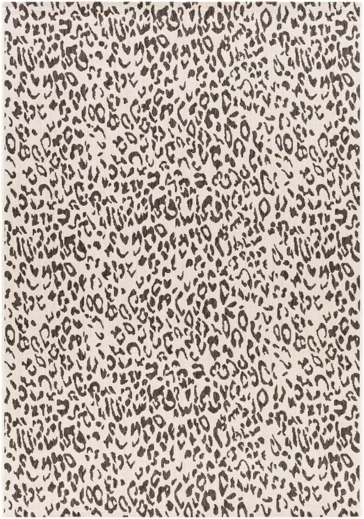 Contemporary Ivory And Charcoal Leopard design Indoor And Outdoor Area Rug - Image 8