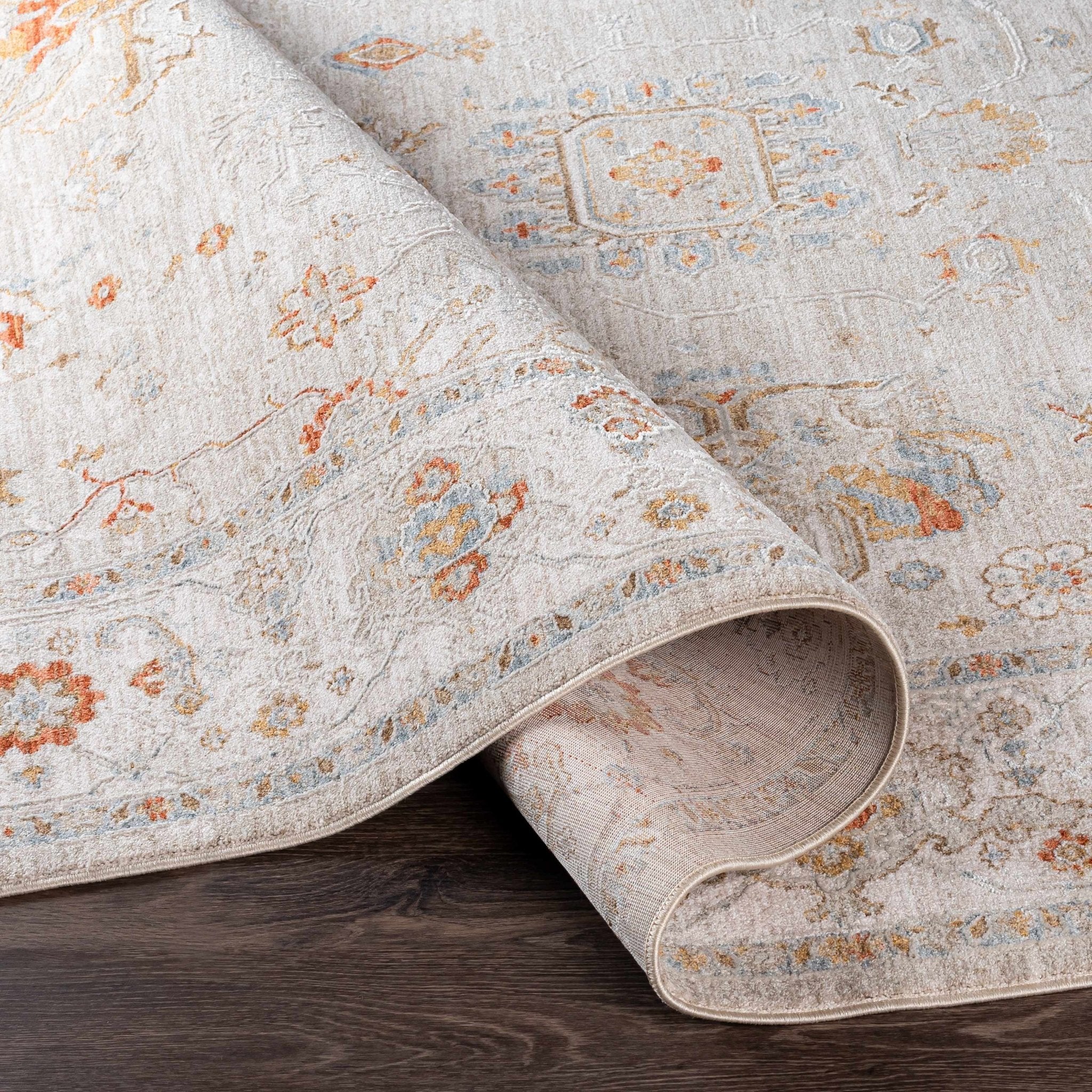 Machine Woven Ivory Traditional Oushak Design Area Rug - Image 5