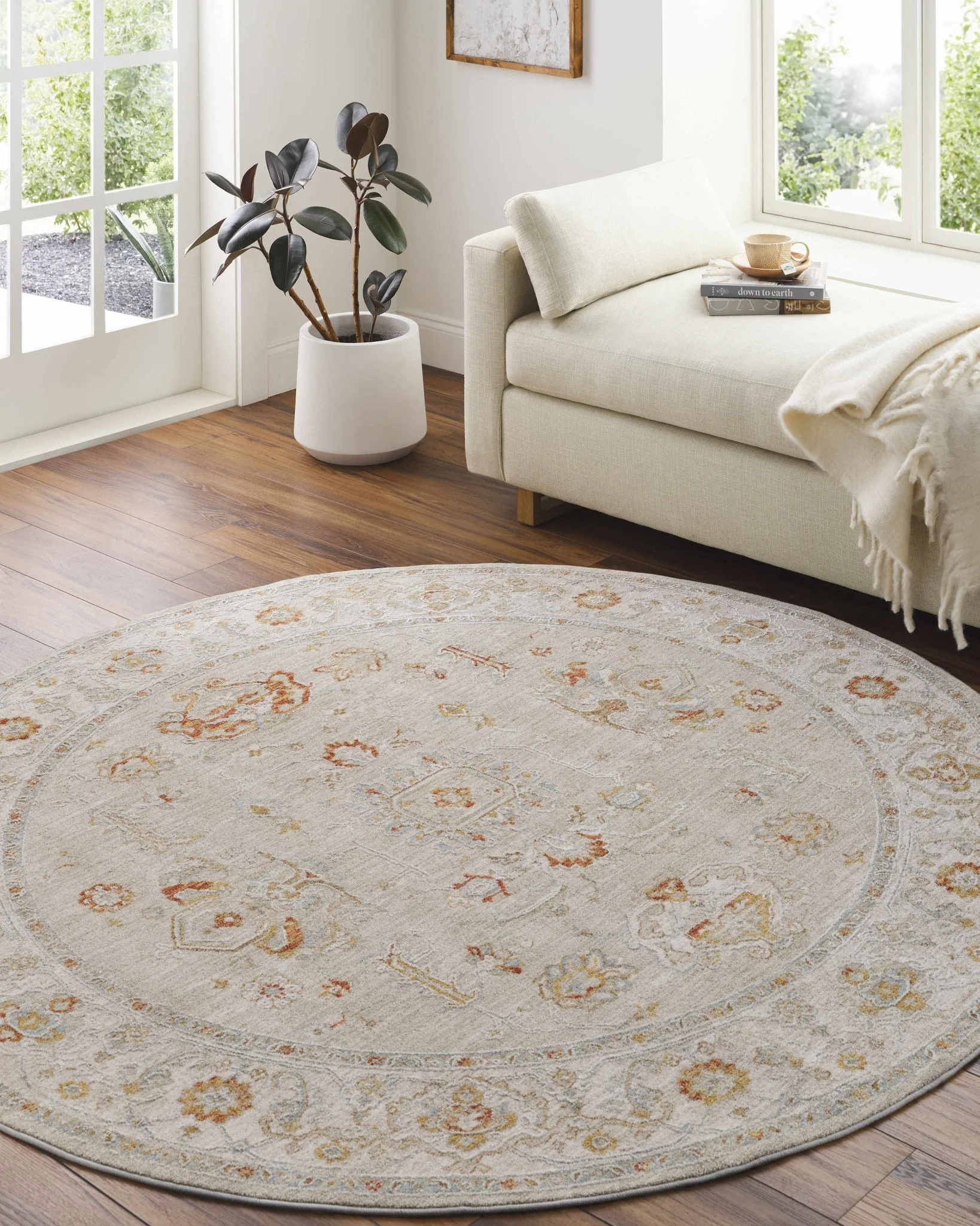 Machine Woven Ivory Traditional Oushak Design Area Rug - Image 7