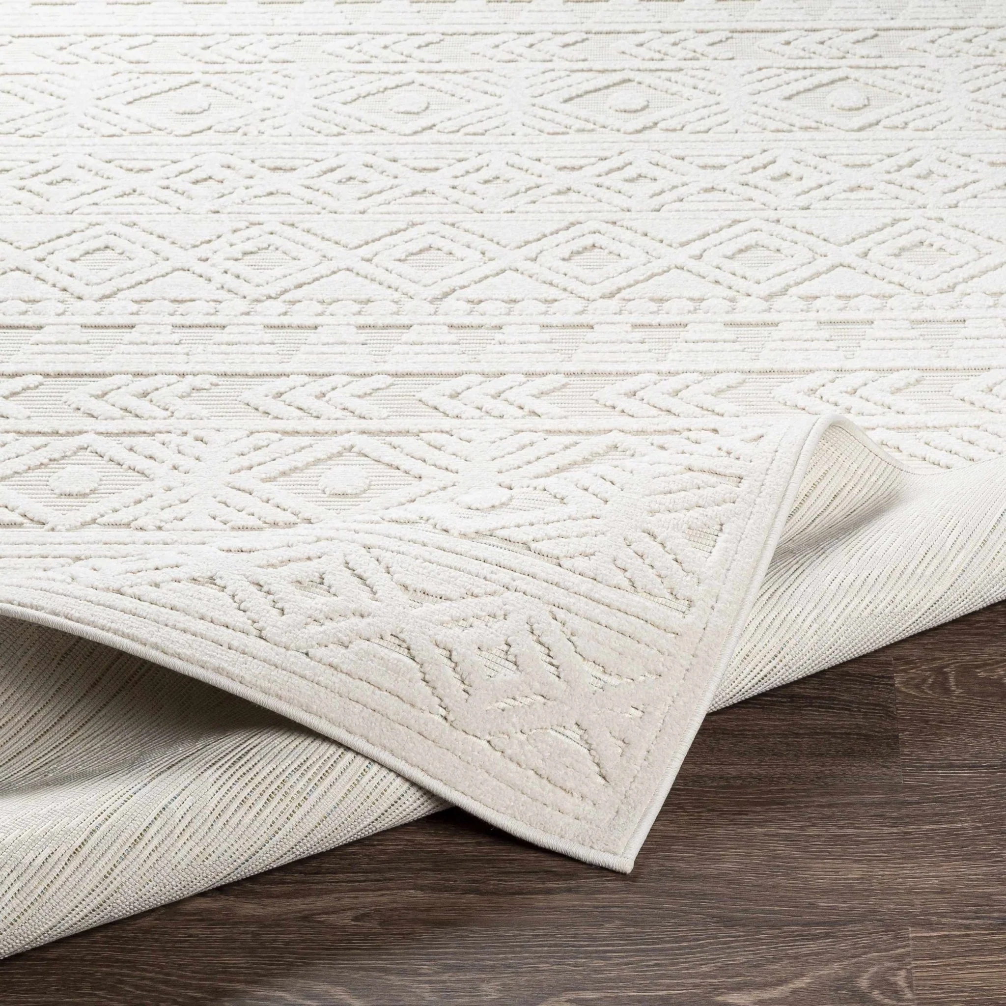 Machine Woven Modern Geometrical Off-White Outdoor Area Rug - Image 4