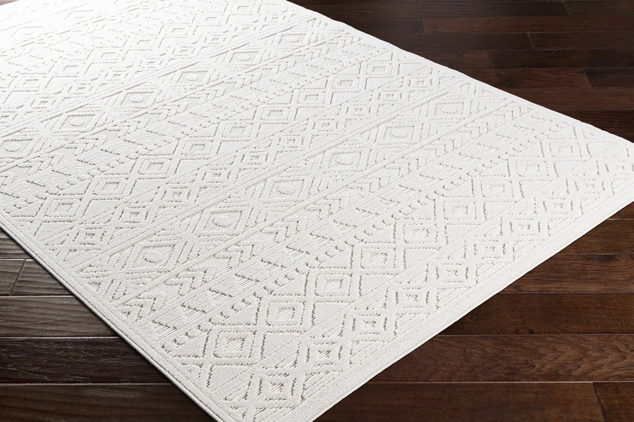 Machine Woven Modern Geometrical Off-White Outdoor Area Rug - Image 5