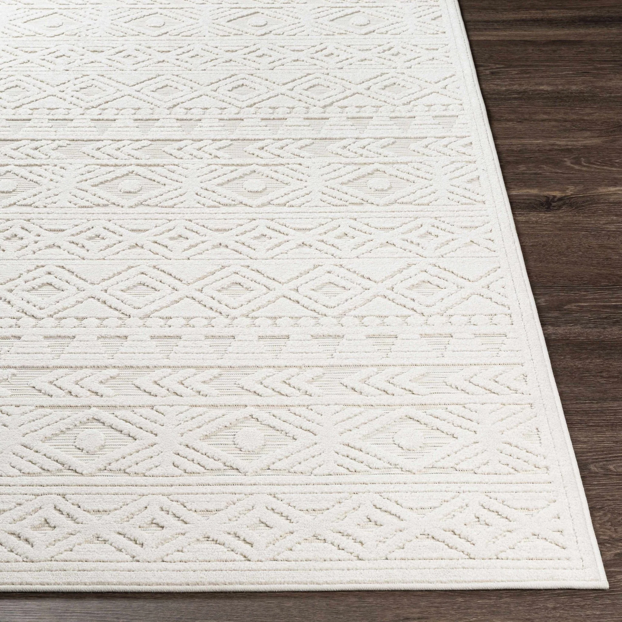 Machine Woven Modern Geometrical Off-White Outdoor Area Rug - Image 6