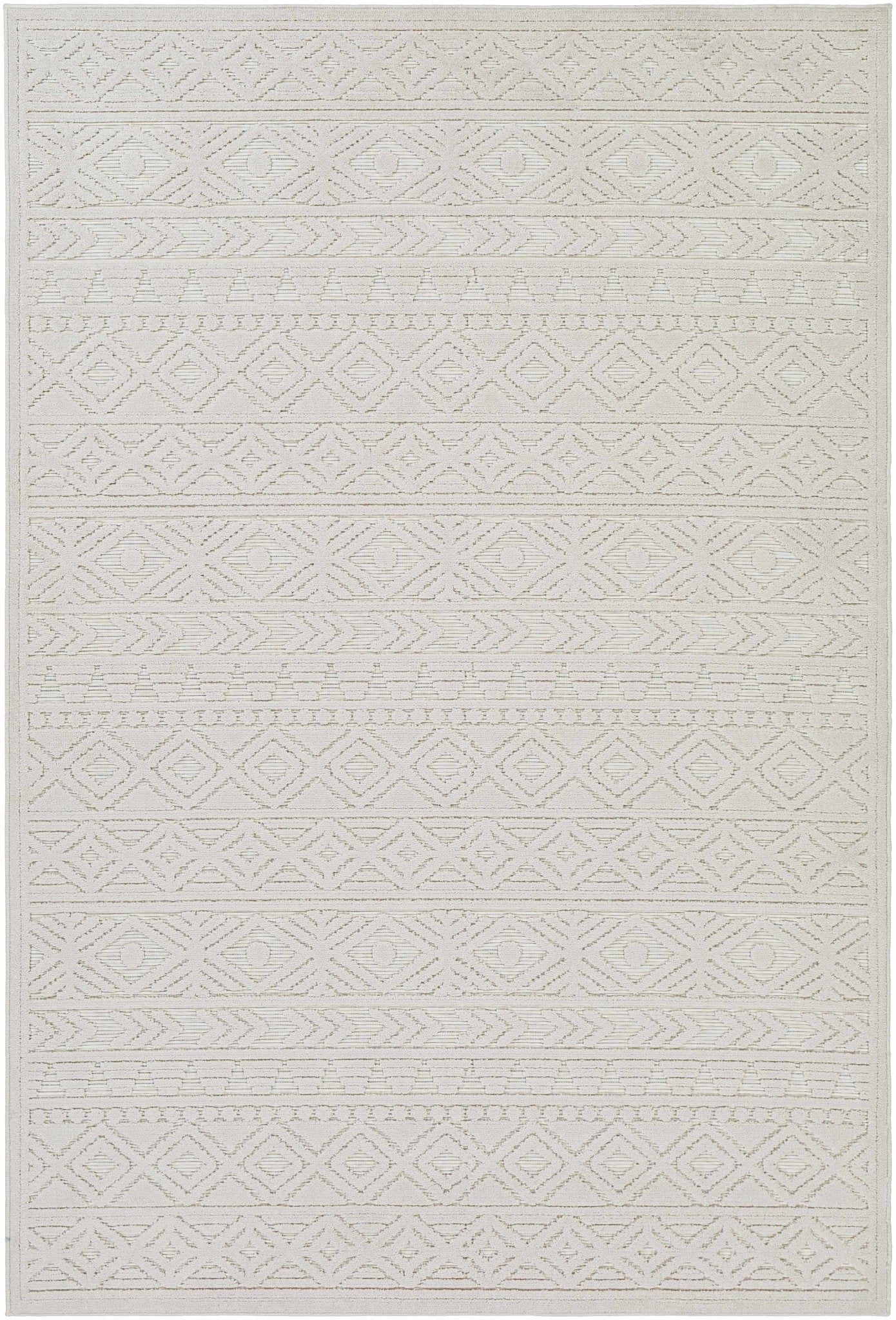 Machine Woven Modern Geometrical Off-White Outdoor Area Rug - Image 7