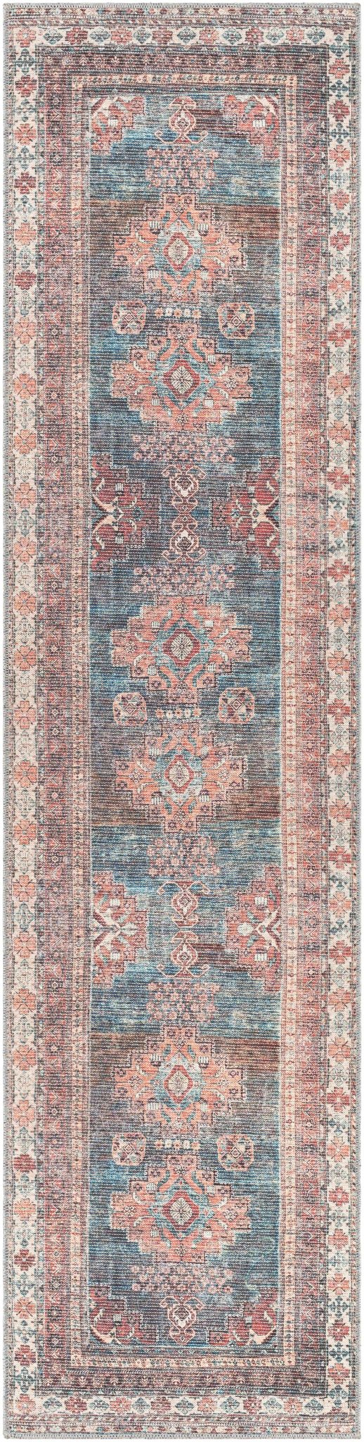 Distressed Look Vintage Style Machine Woven Rust, Blue and Ivory Traditional Washable Rug - Image 12