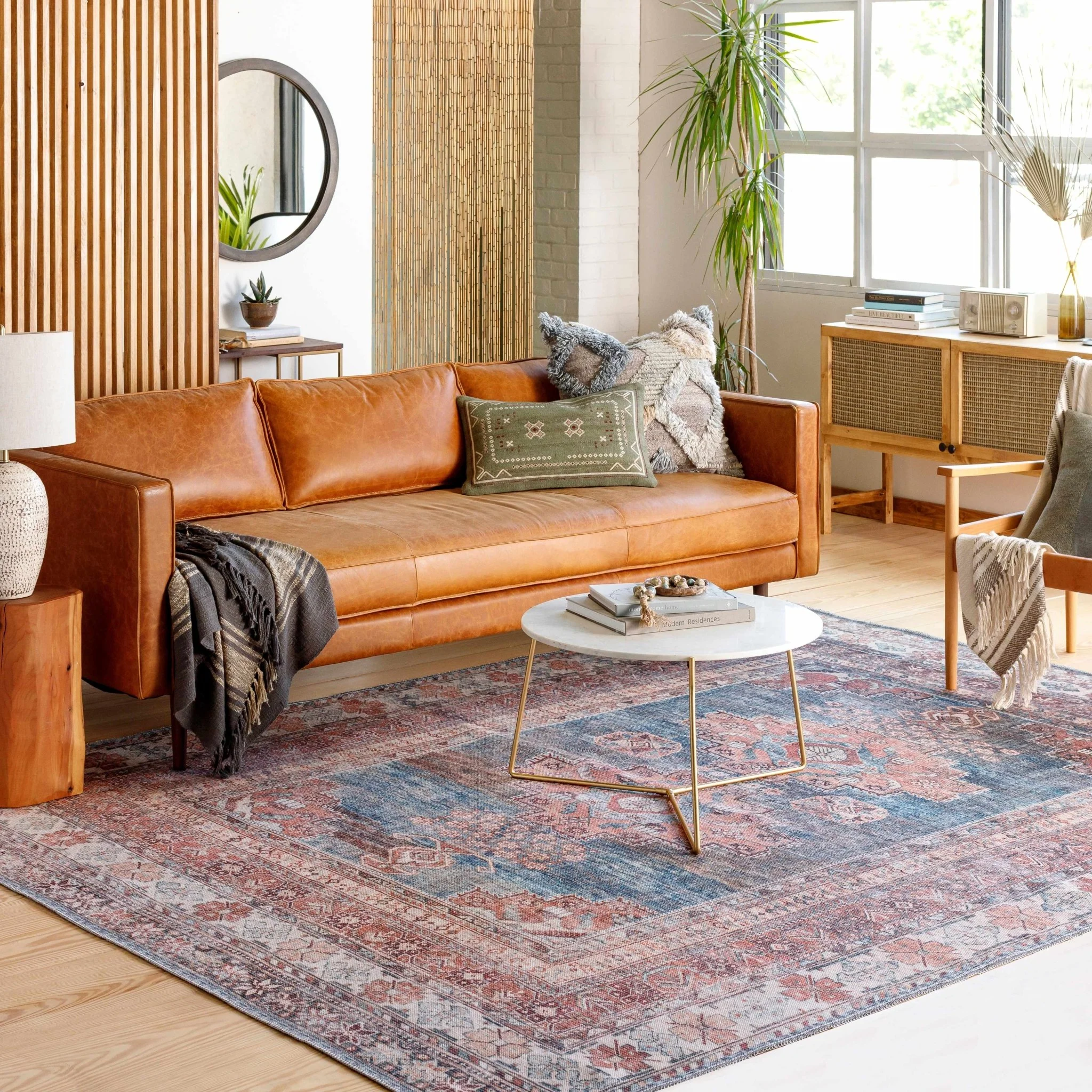Distressed Look Vintage Style Machine Woven Rust, Blue and Ivory Traditional Washable Rug - Image 17