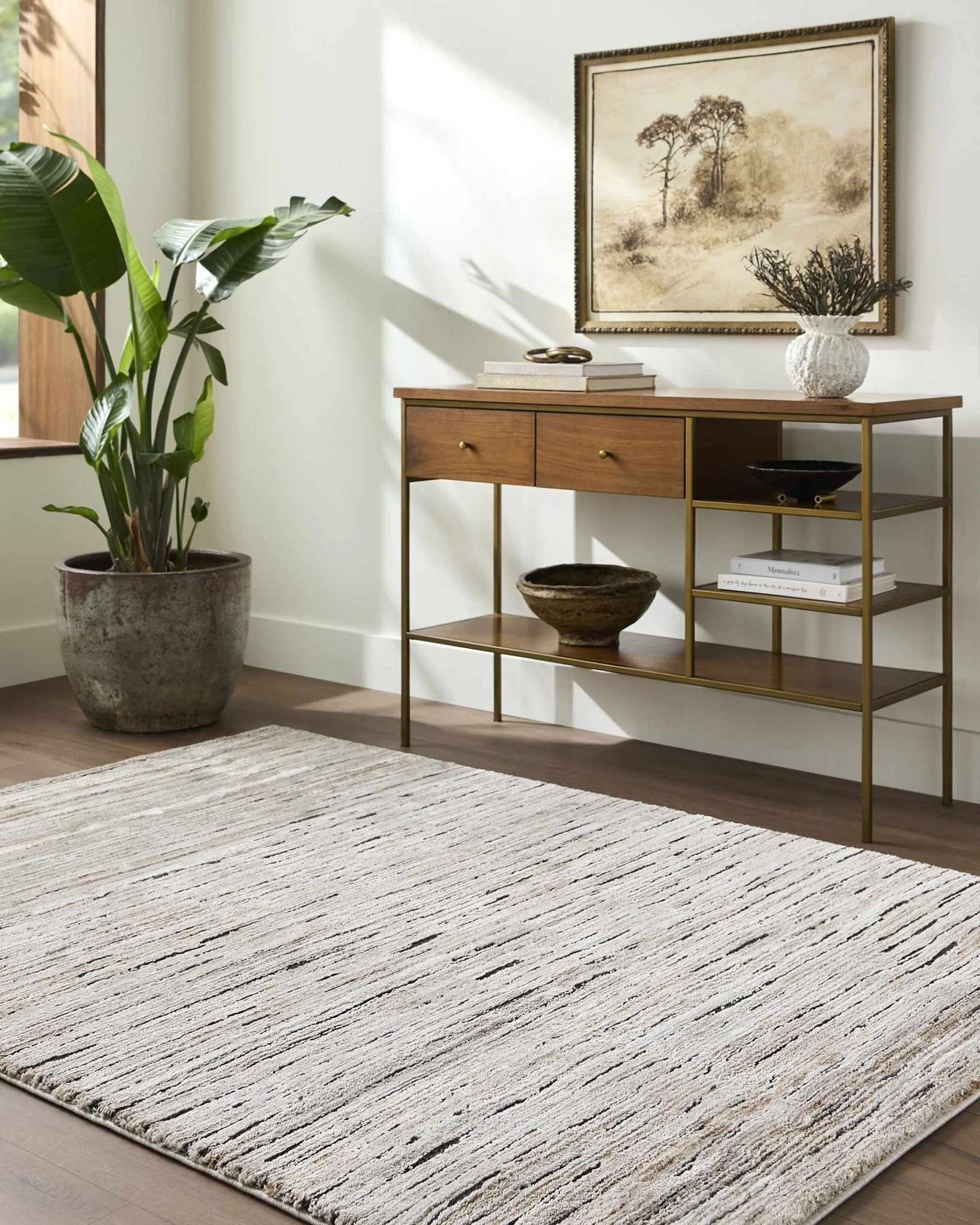 Machine Woven Tan And Black Contemporary Style Area Rug - Image 7