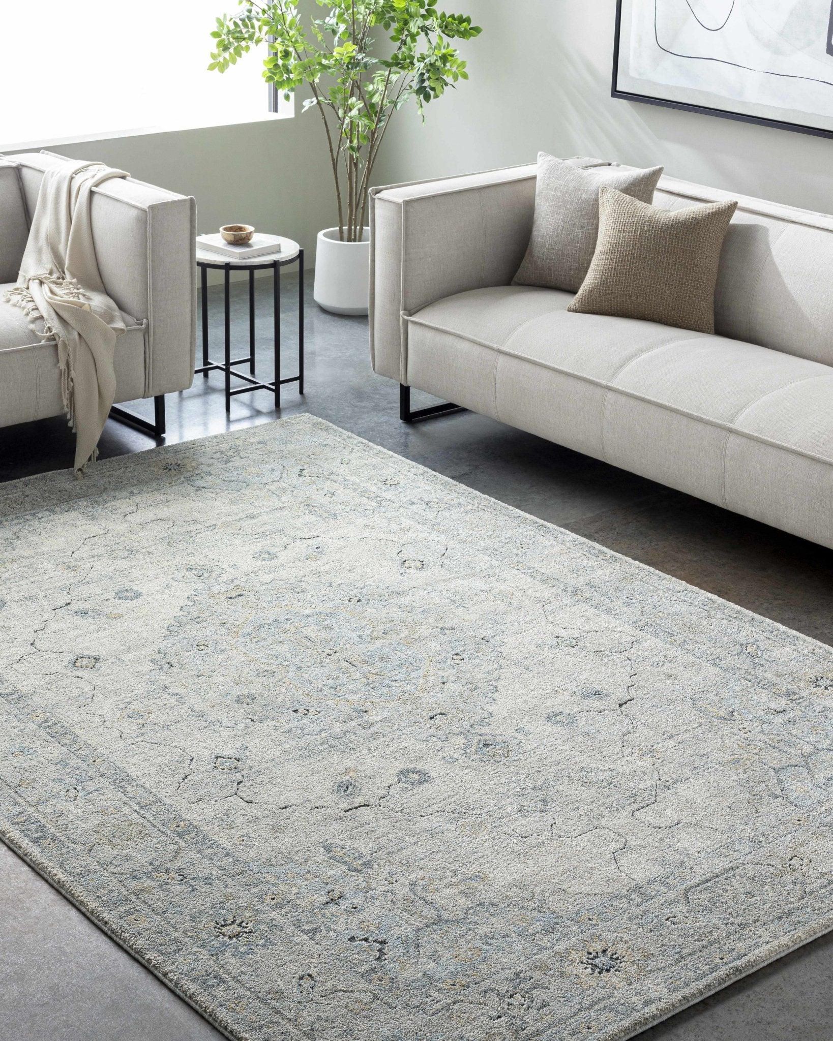 Machine Woven Traditional Style Beige And Gray Area Rug - Image 2