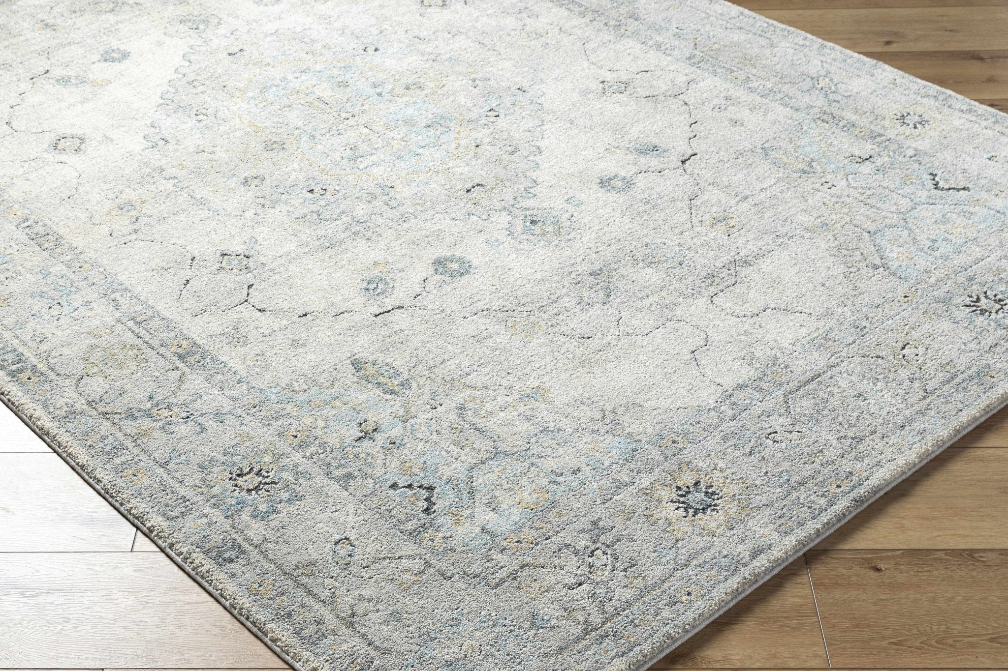 Machine Woven Traditional Style Beige And Gray Area Rug - Image 7