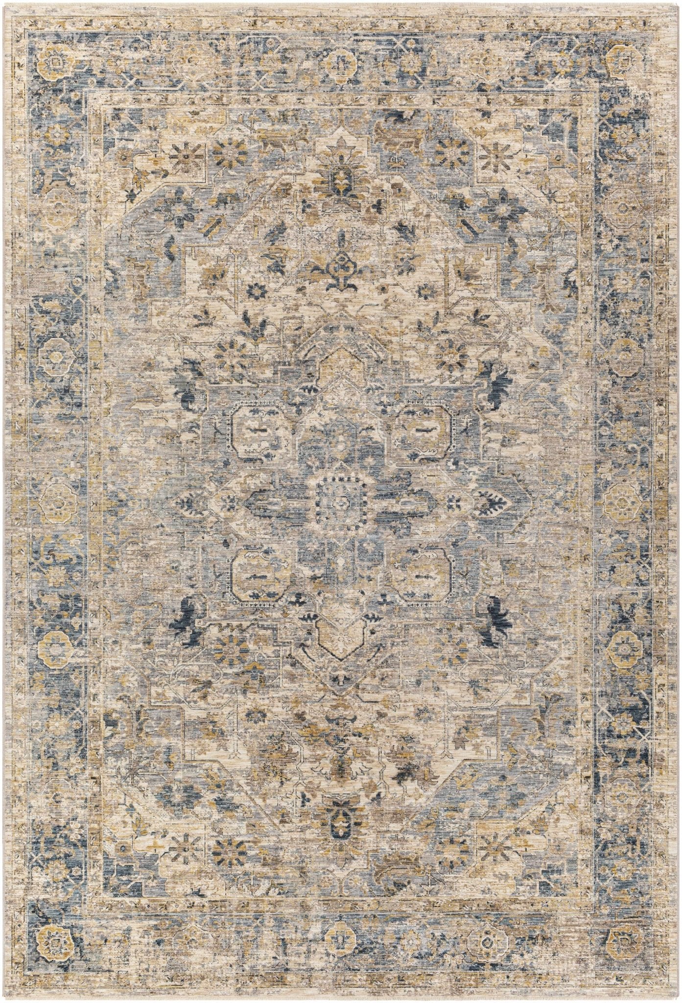 Machine Woven Traditional Style Blue And Beige Rug - Image 11