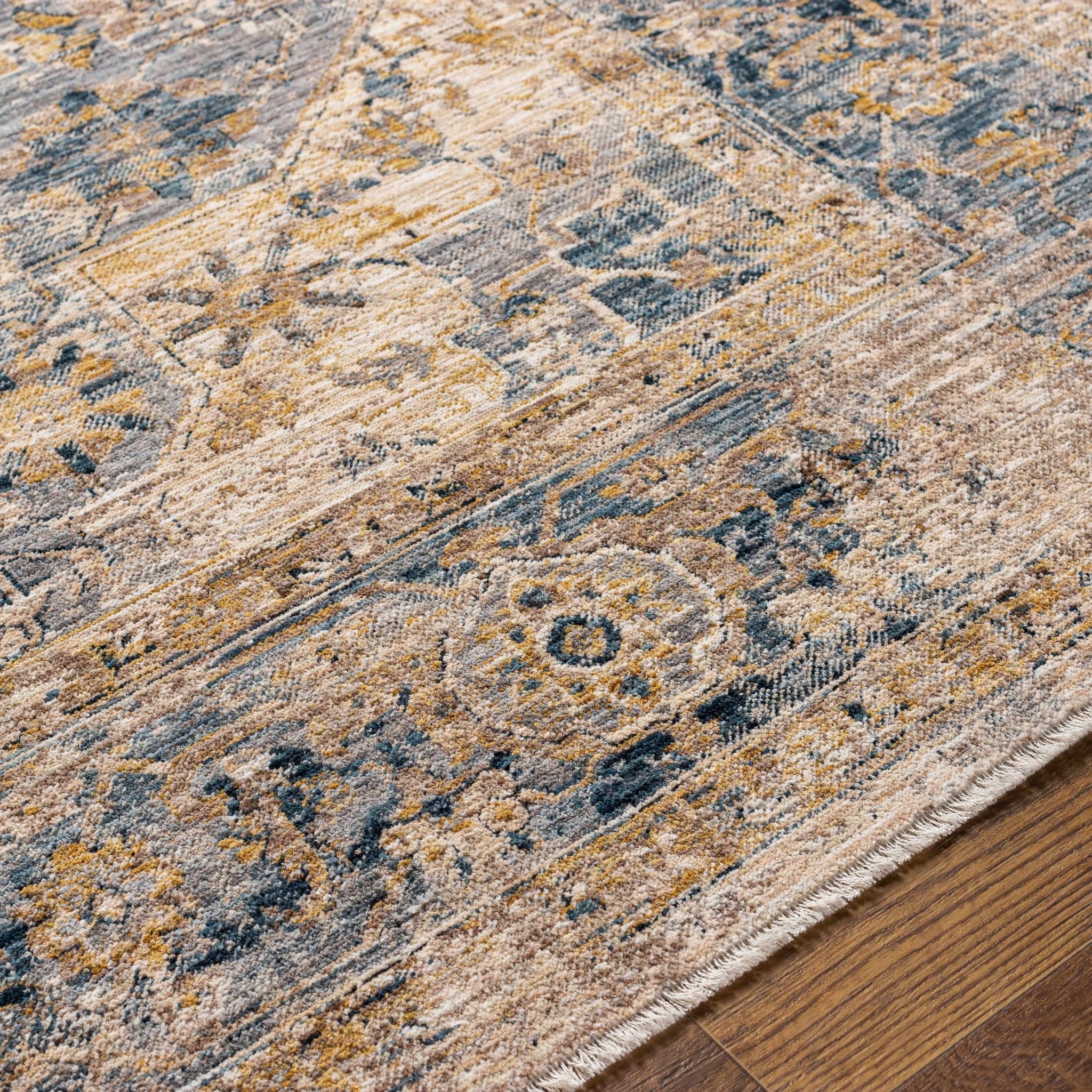 Machine Woven Traditional Style Blue And Beige Rug - Image 3