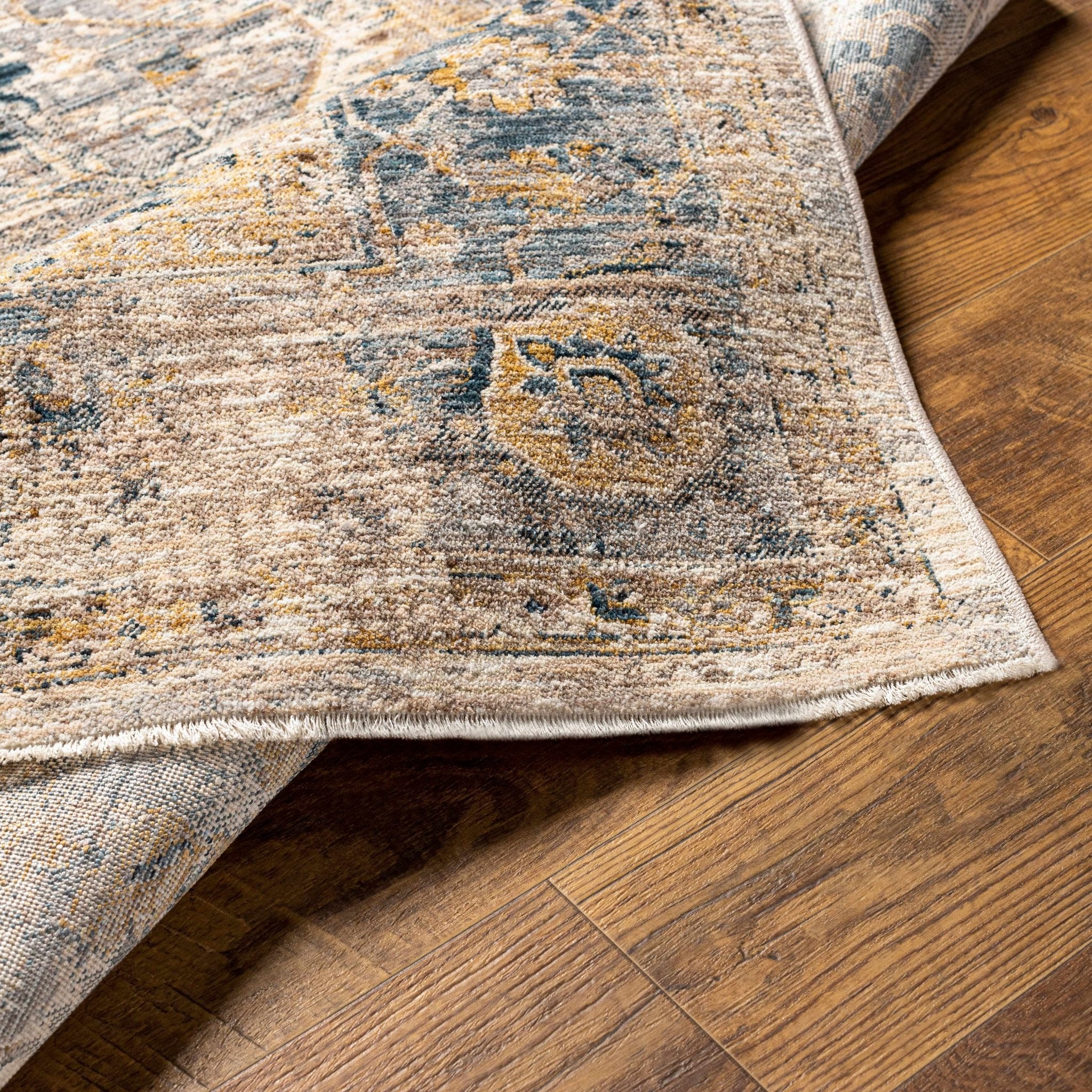 Machine Woven Traditional Style Blue And Beige Rug - Image 4
