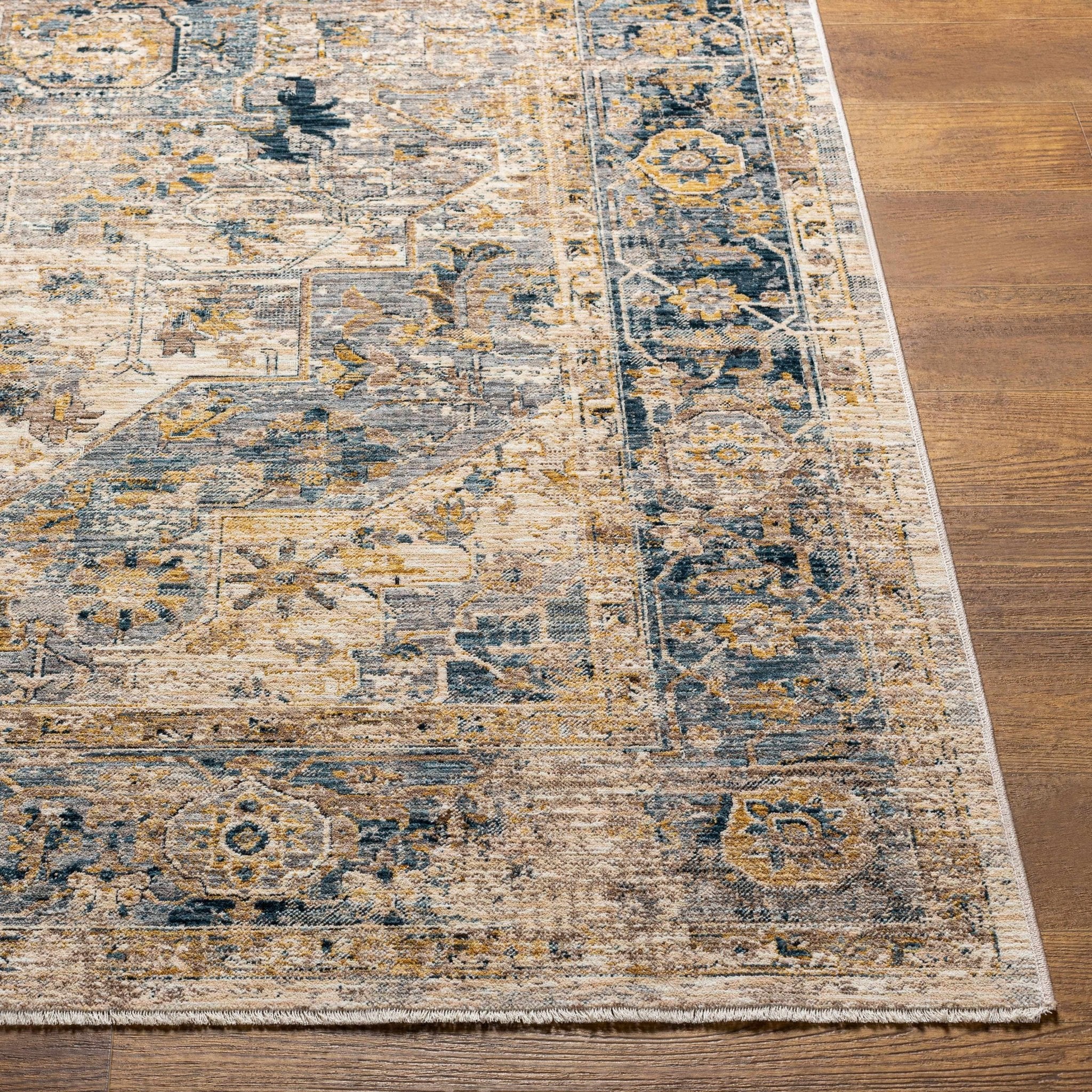 Machine Woven Traditional Style Blue And Beige Rug - Image 6