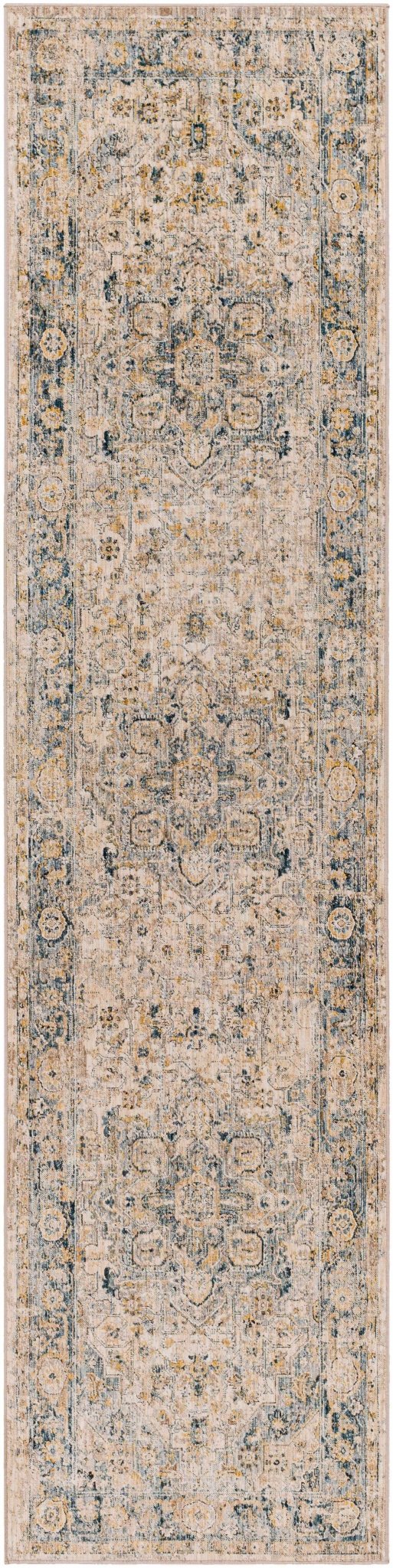 Machine Woven Traditional Style Blue And Beige Rug - Image 7