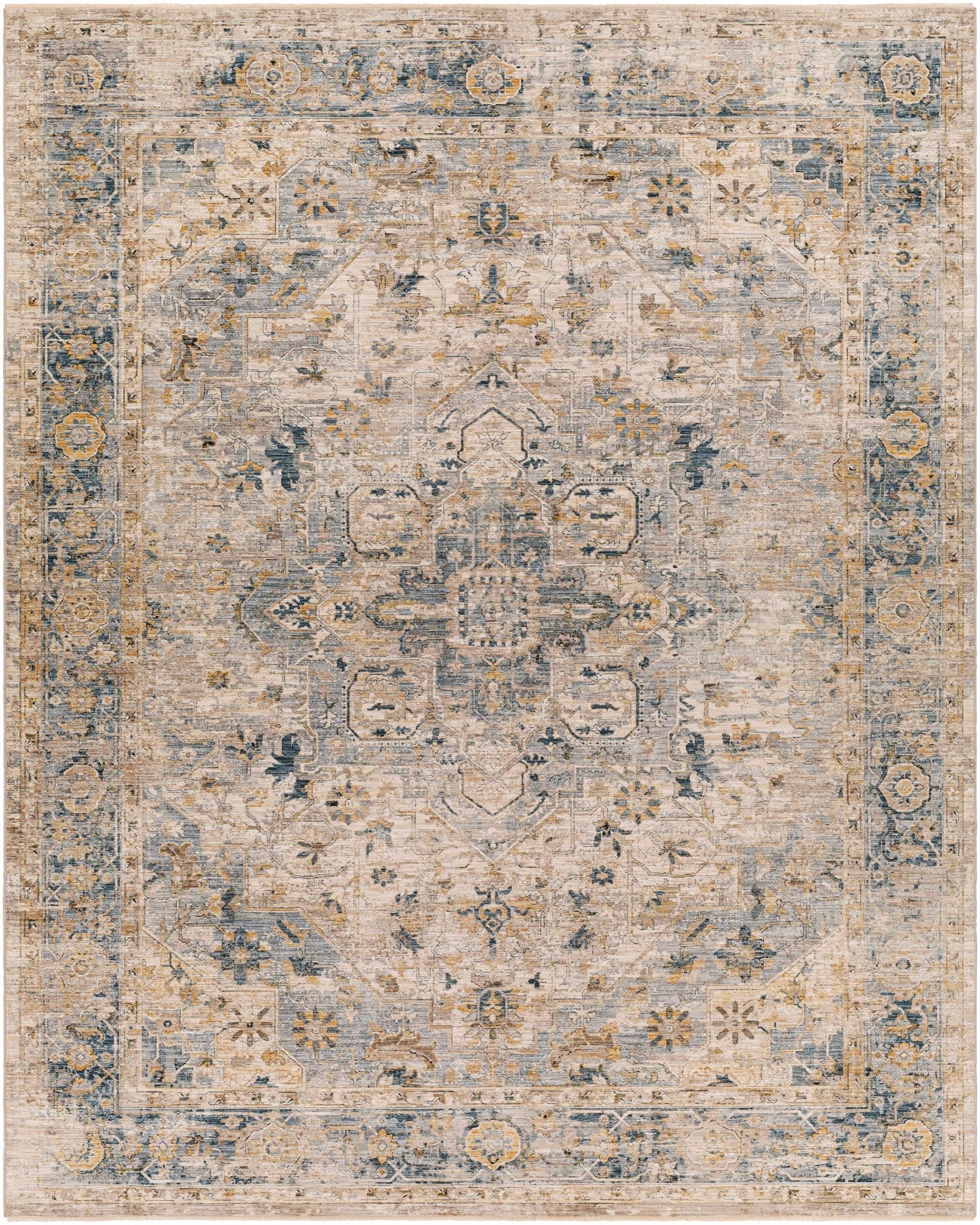 Machine Woven Traditional Style Blue And Beige Rug - Image 8