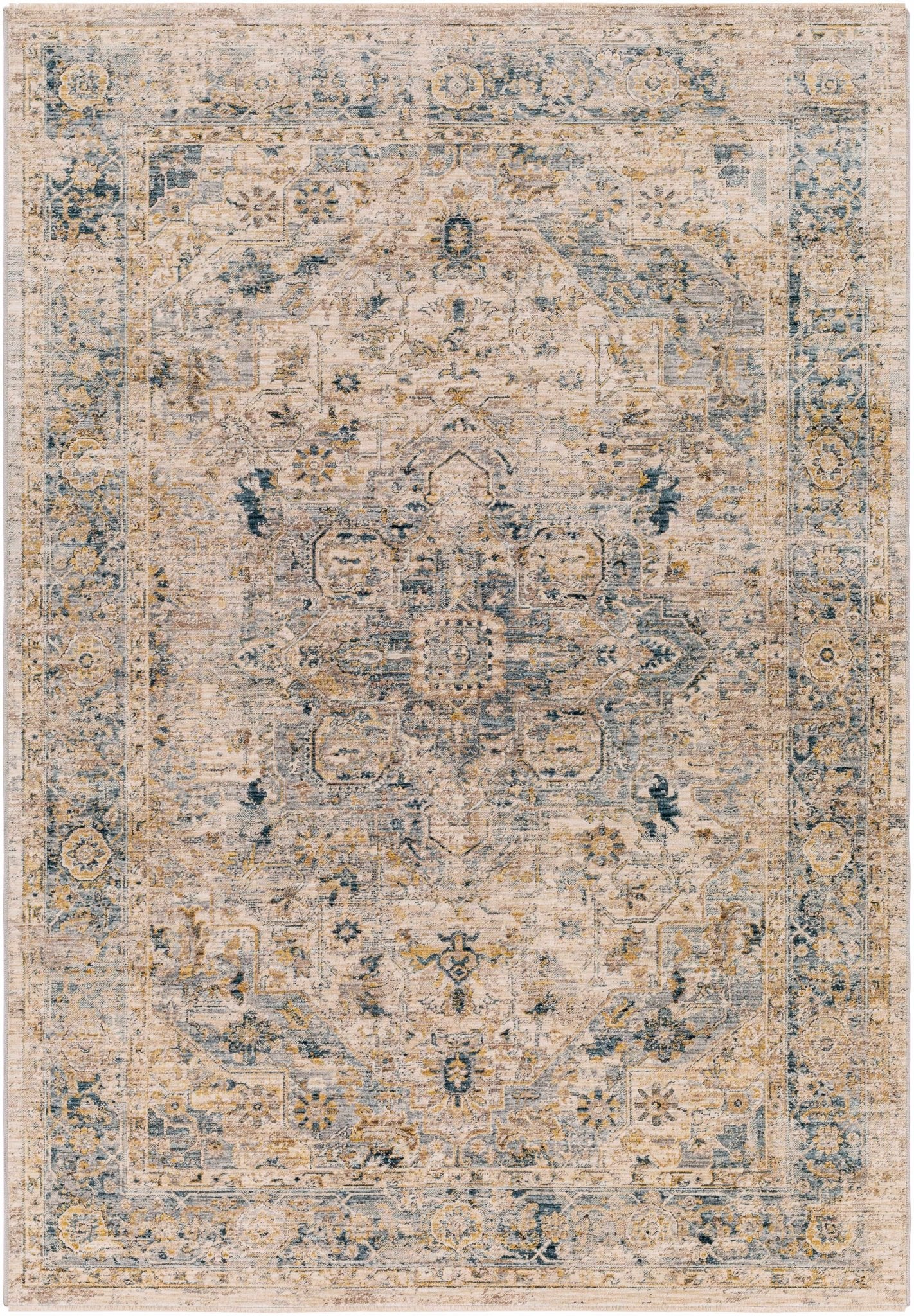 Machine Woven Traditional Style Blue And Beige Rug - Image 9
