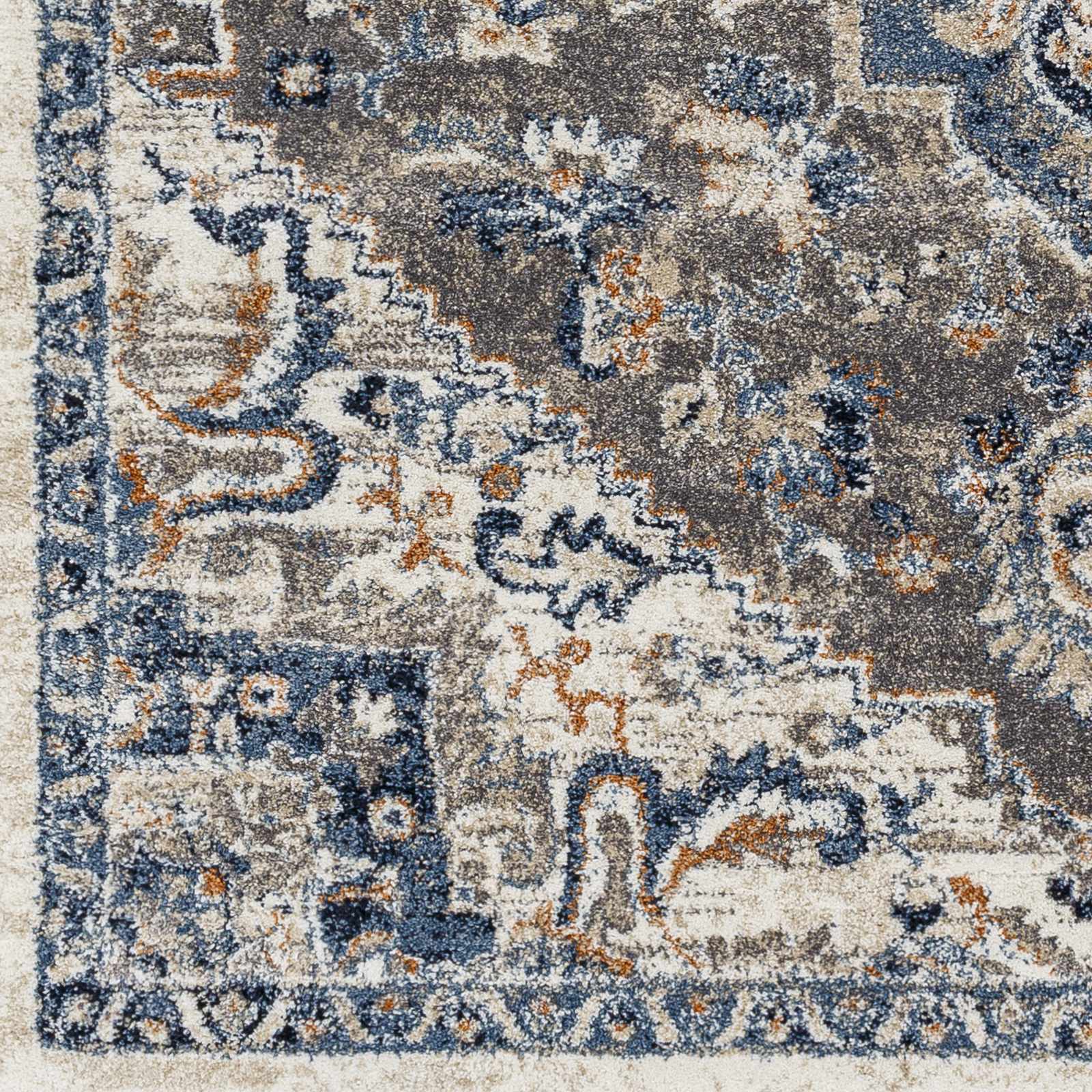 Machine Woven Traditional Style Blue And Cream Rug - Image 5