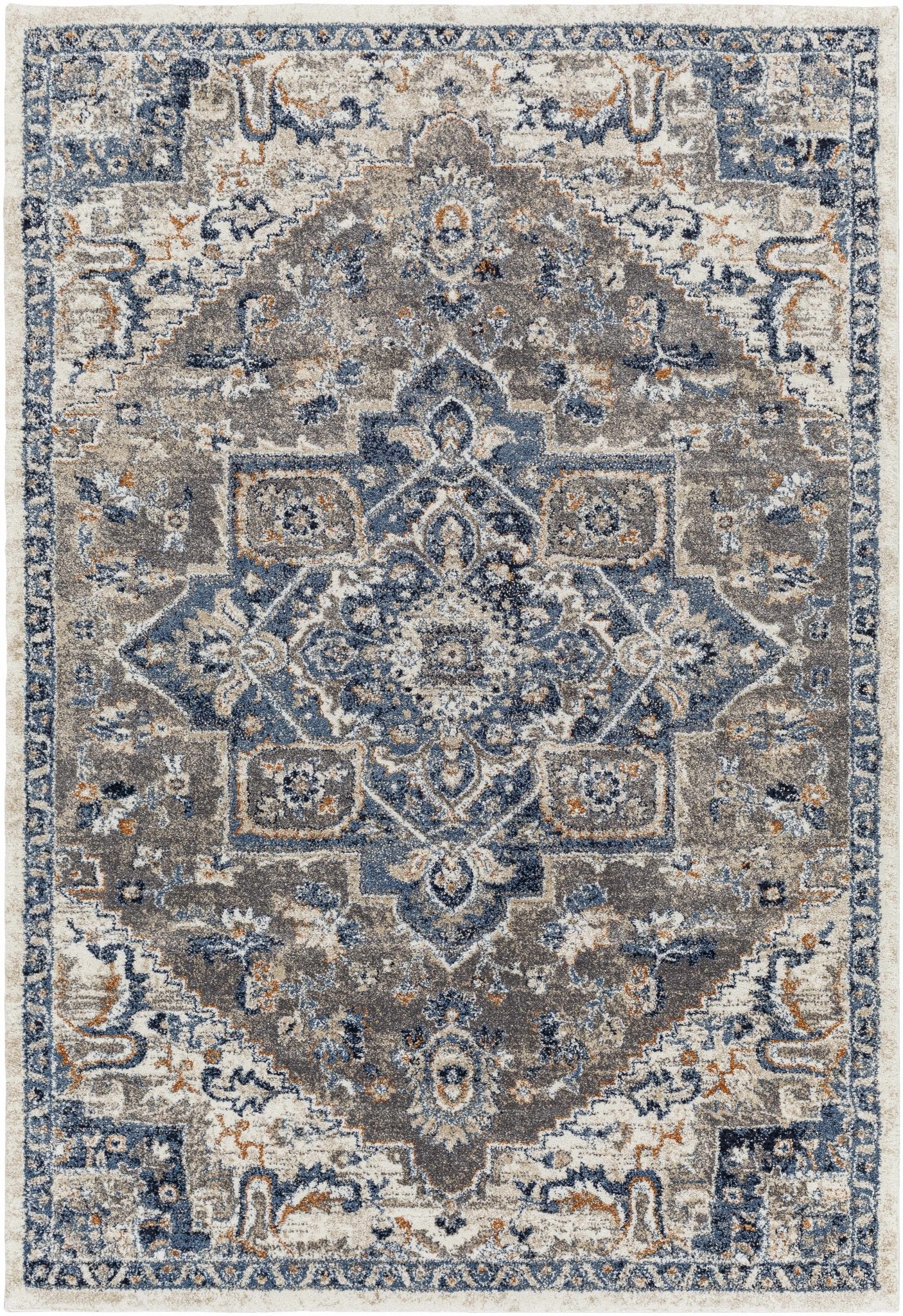 Machine Woven Traditional Style Blue And Cream Rug - Image 7