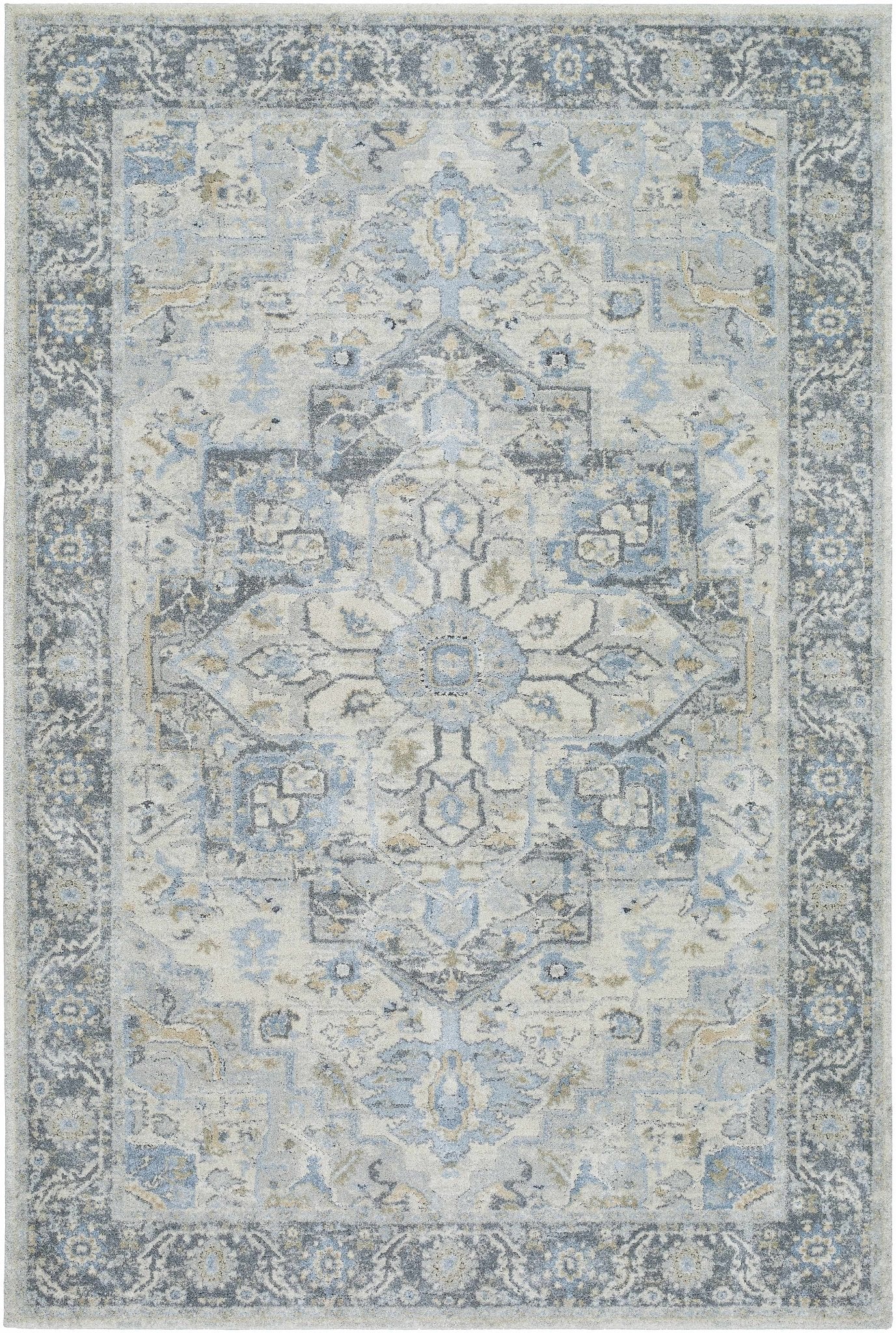Machine Woven Traditional Style Gray And Beige Area Rug - Image 3