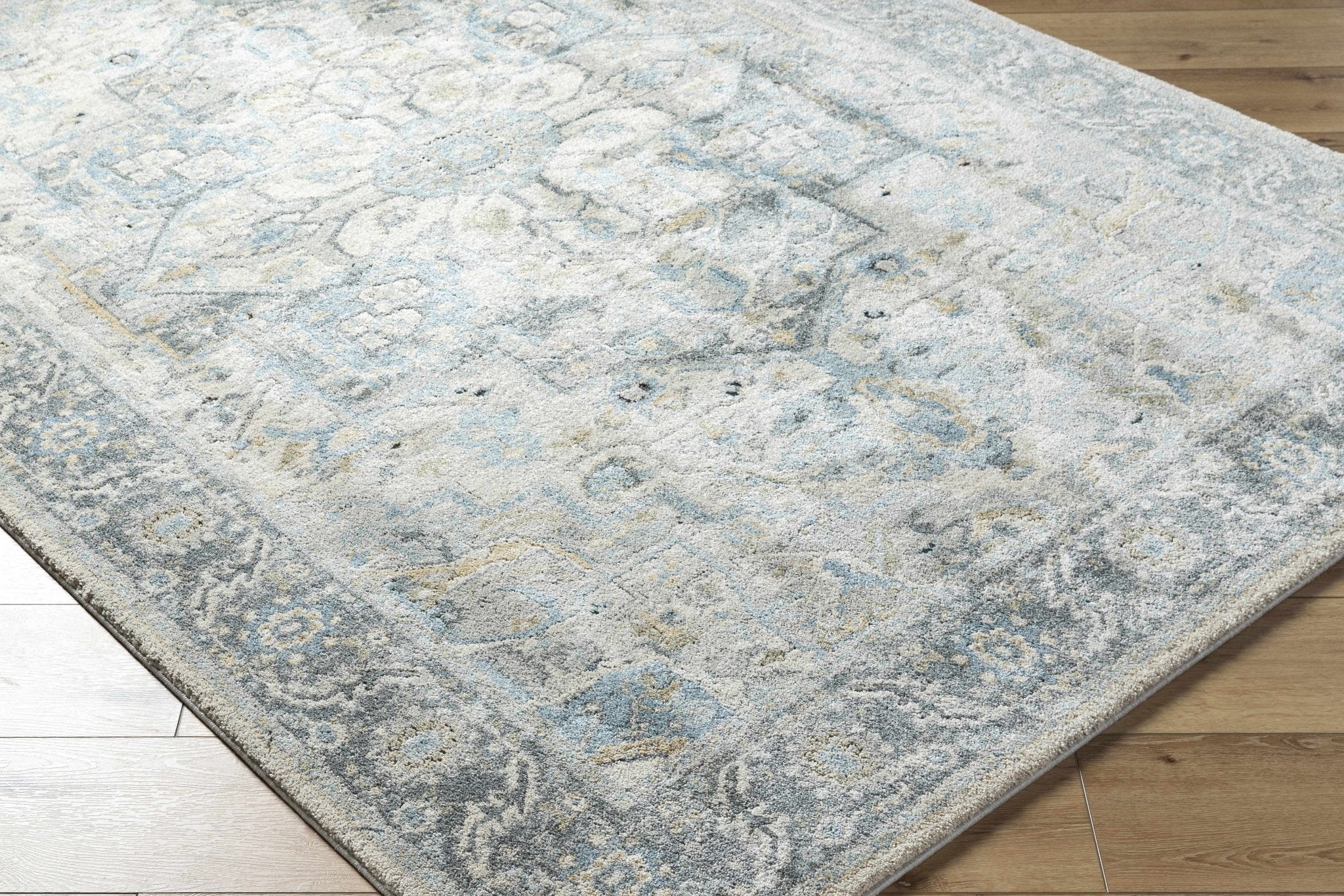 Machine Woven Traditional Style Gray And Beige Area Rug - Image 5