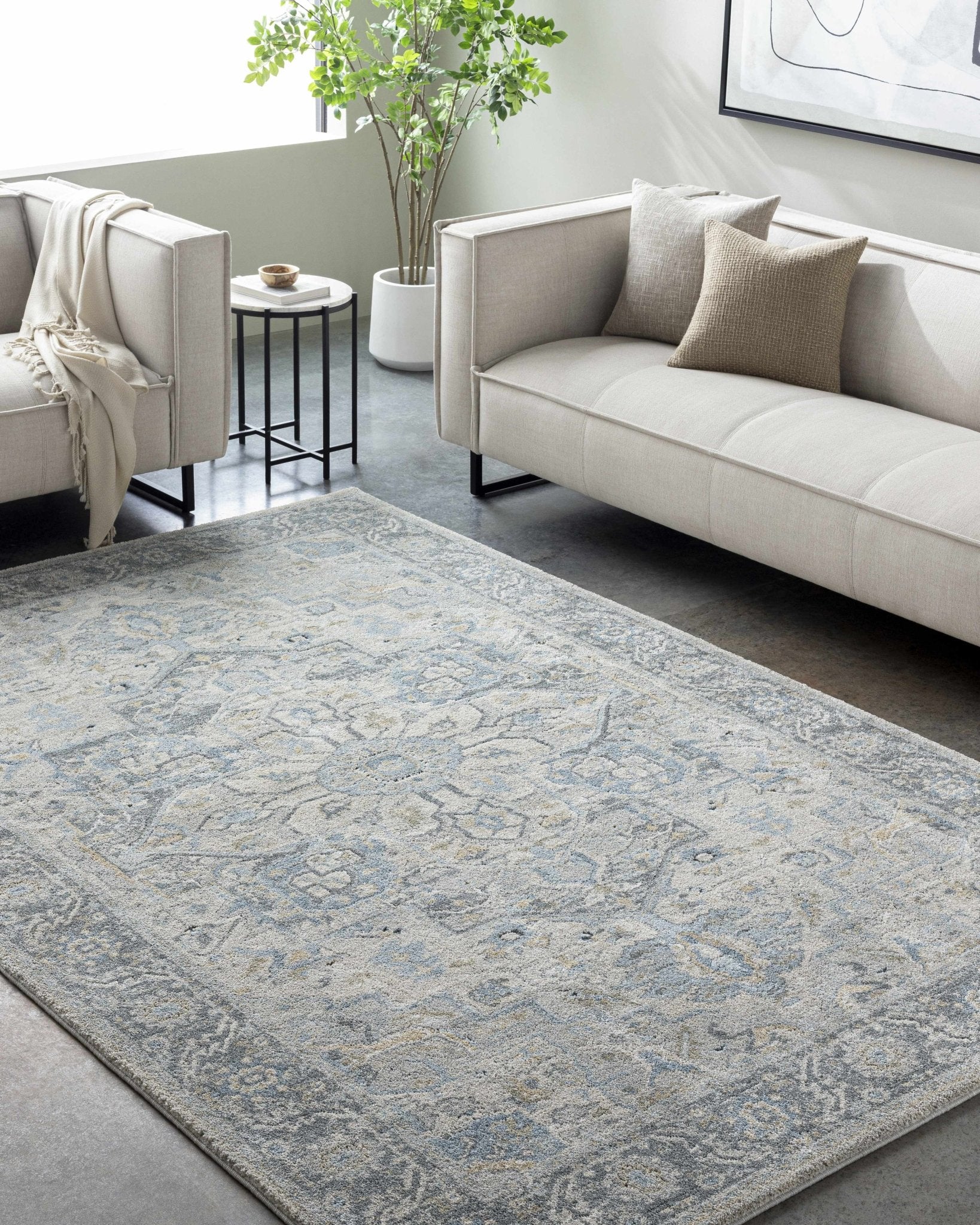 Machine Woven Traditional Style Gray And Beige Area Rug - Image 9