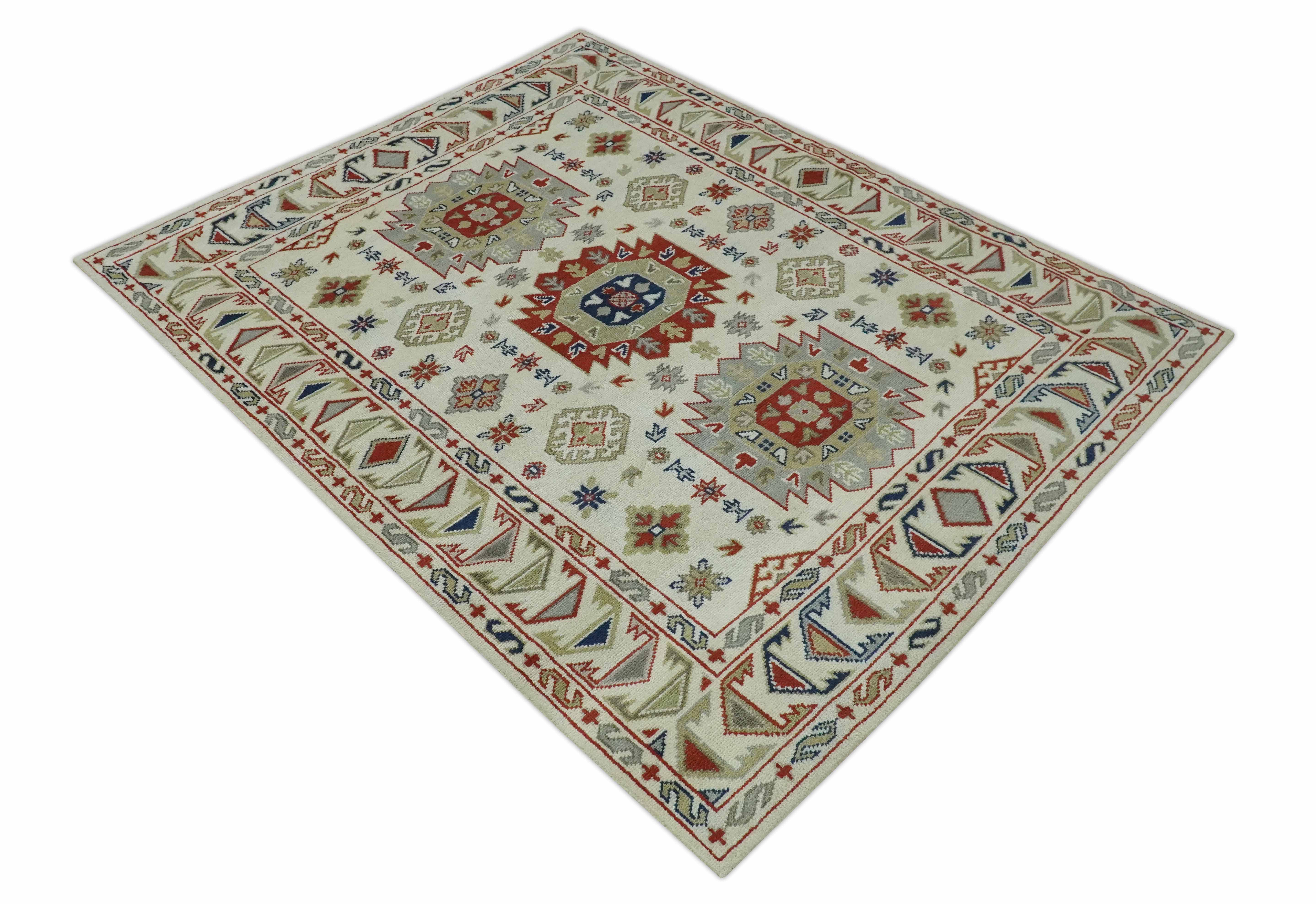 Traditional Mamluk design Ivory, Rust and Olive Hand knotted Multi Size wool rug - Image 10