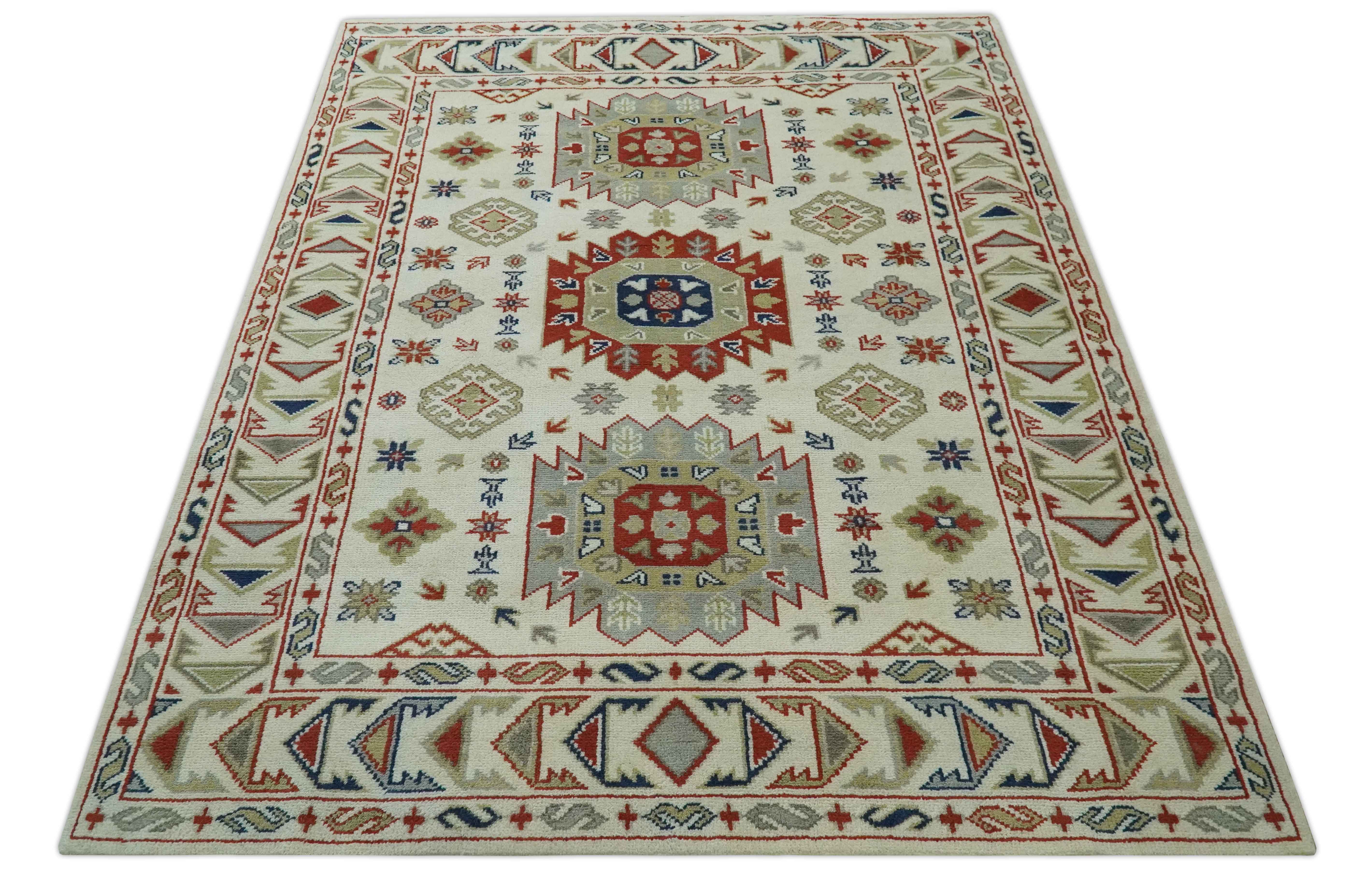 Traditional Mamluk design Ivory, Rust and Olive Hand knotted Multi Size wool rug - Image 11