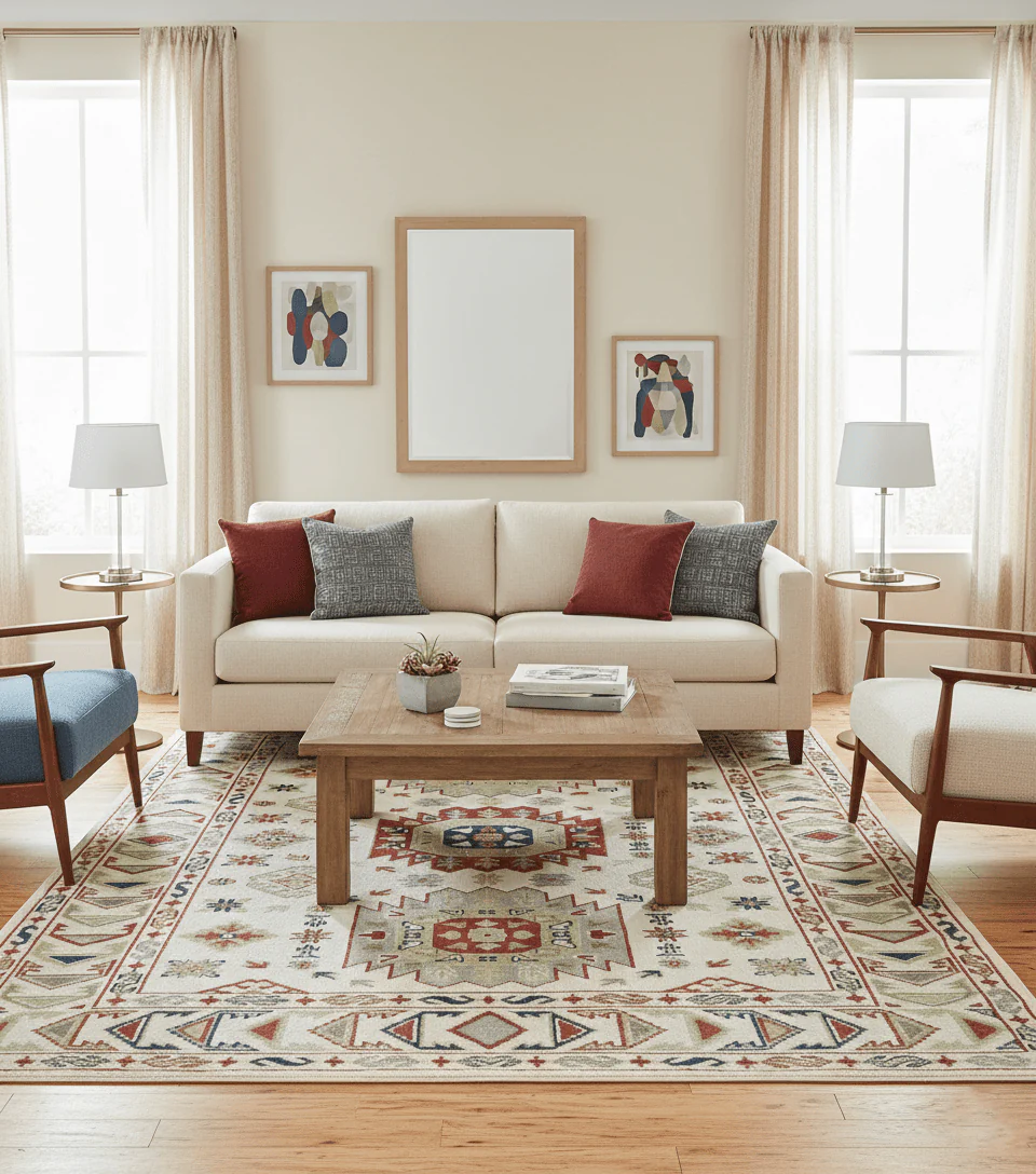 Traditional Mamluk design Ivory, Rust and Olive Hand knotted Multi Size wool rug - Image 2