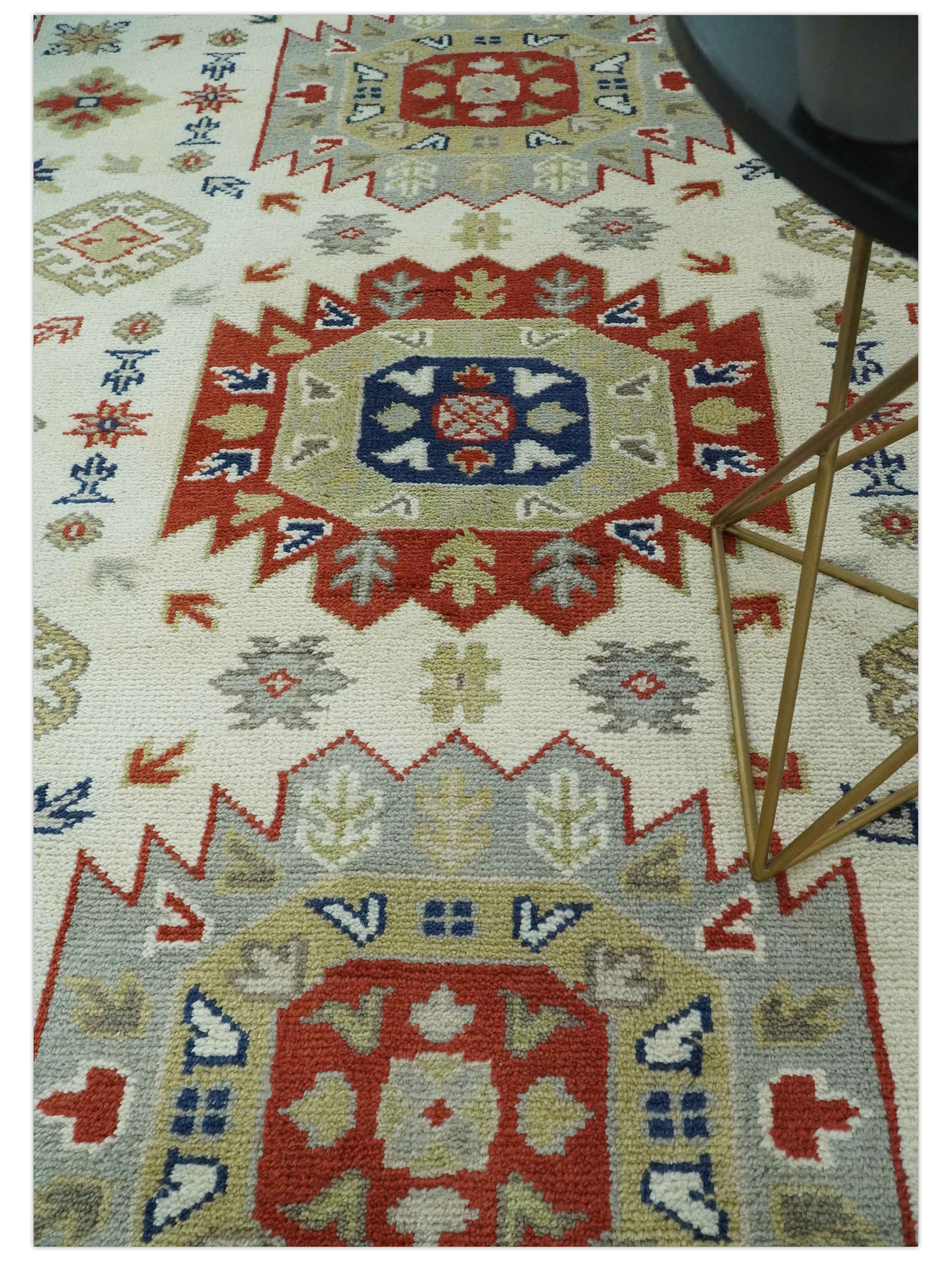 Traditional Mamluk design Ivory, Rust and Olive Hand knotted Multi Size wool rug - Image 3