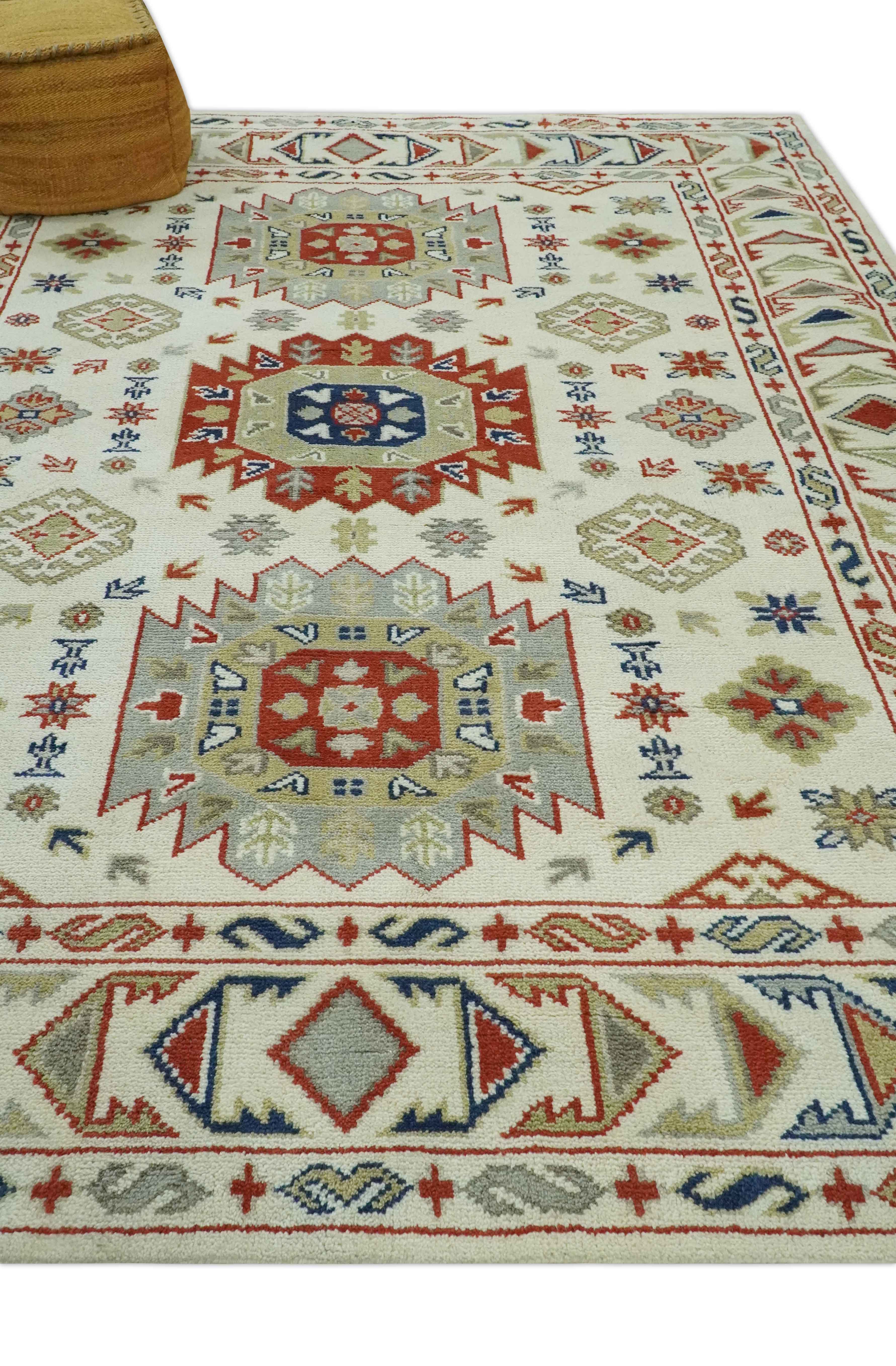 Traditional Mamluk design Ivory, Rust and Olive Hand knotted Multi Size wool rug - Image 4