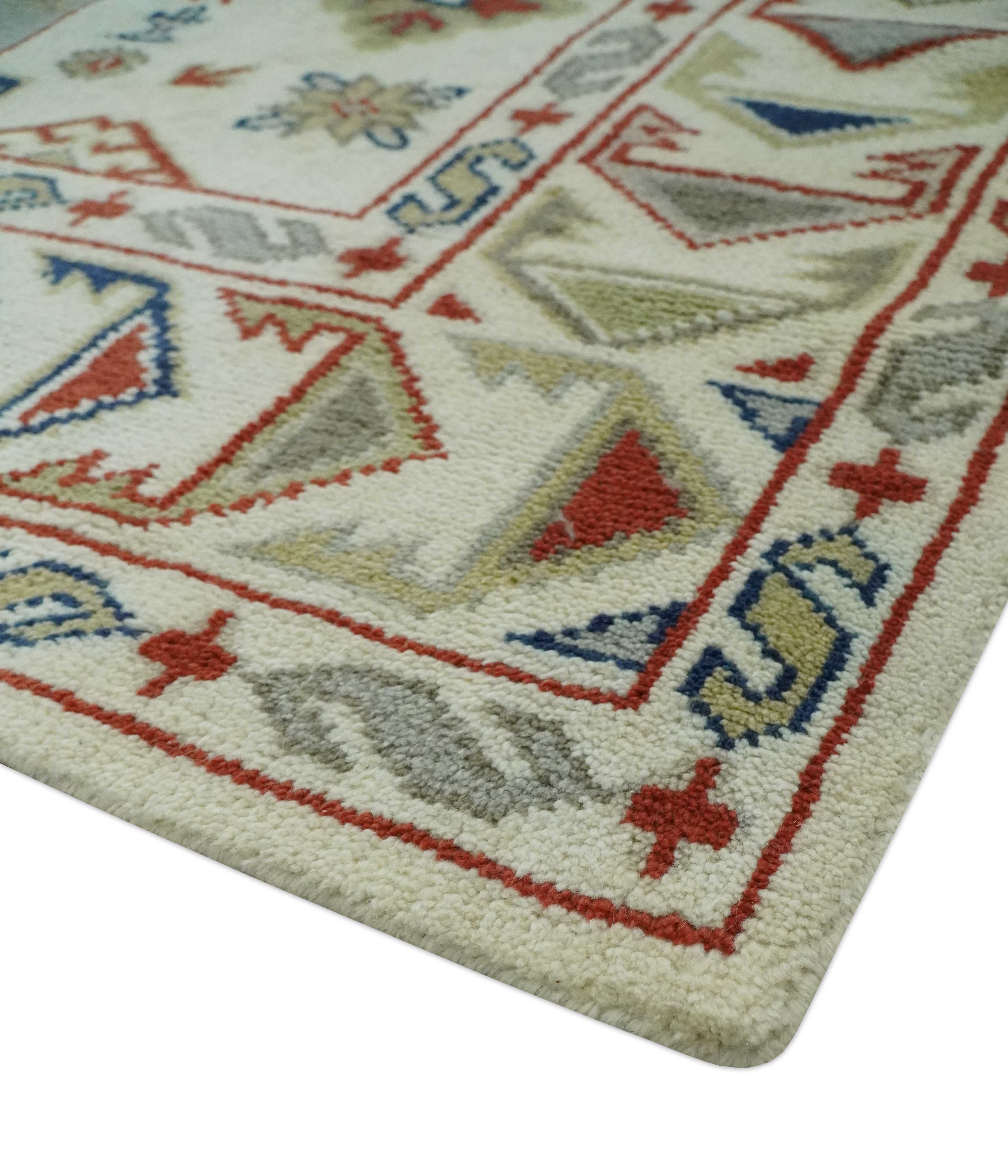 Traditional Mamluk design Ivory, Rust and Olive Hand knotted Multi Size wool rug - Image 6