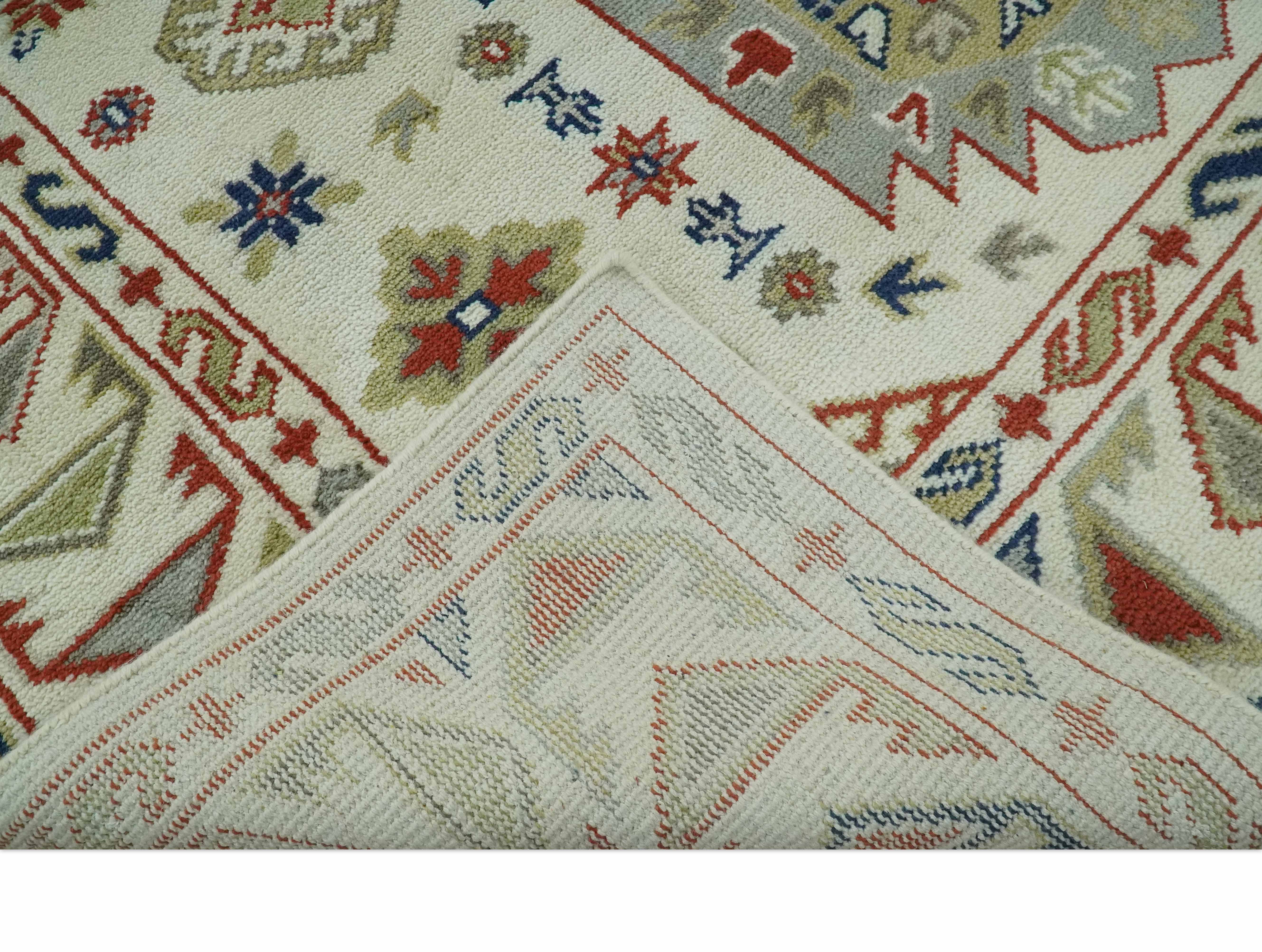 Traditional Mamluk design Ivory, Rust and Olive Hand knotted Multi Size wool rug - Image 8