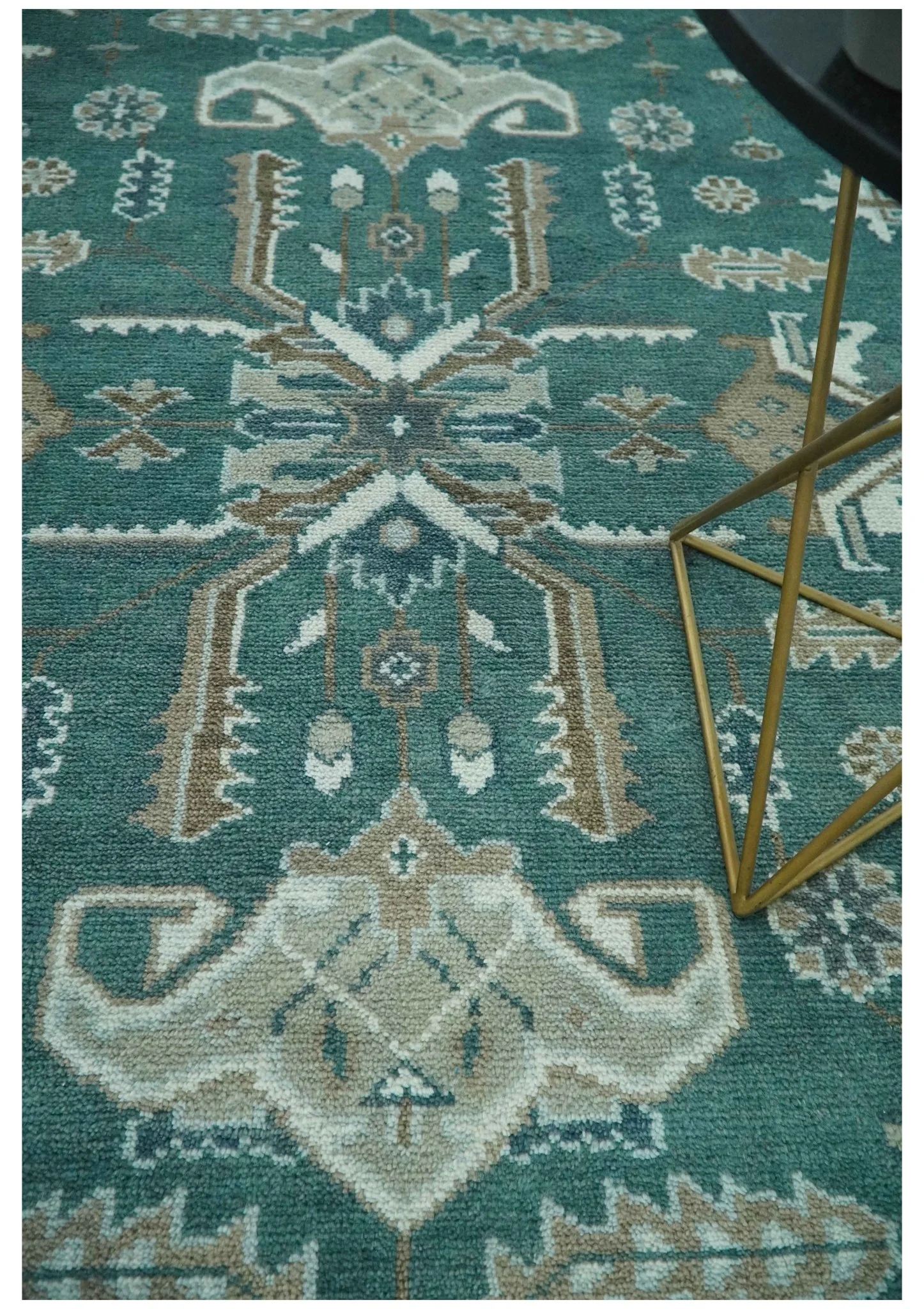 Custom Made Traditional Mamluk Design Teal, Ivory and Brown Hand Knotted wool Area Rug - Image 3
