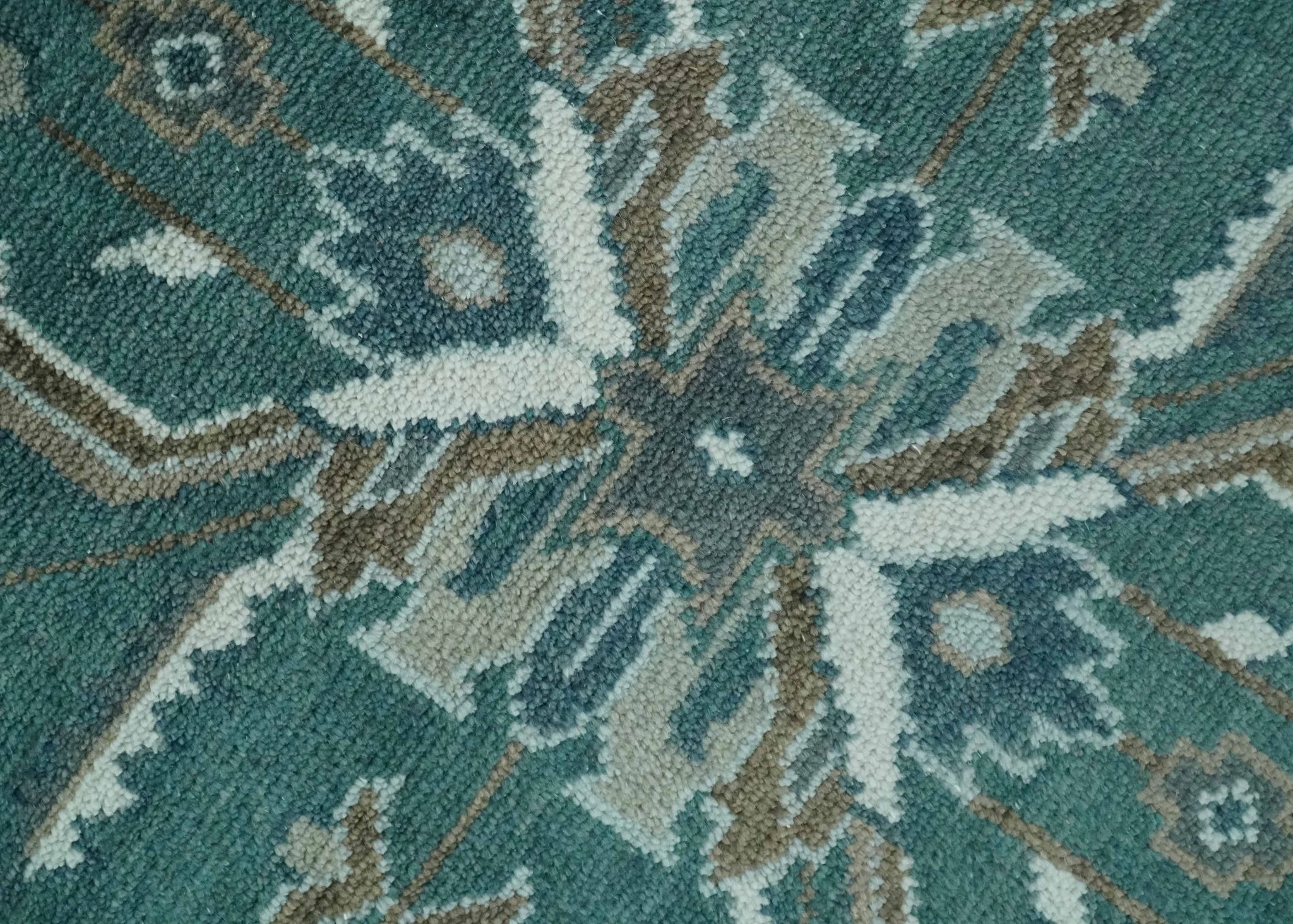 Custom Made Traditional Mamluk Design Teal, Ivory and Brown Hand Knotted wool Area Rug - Image 5