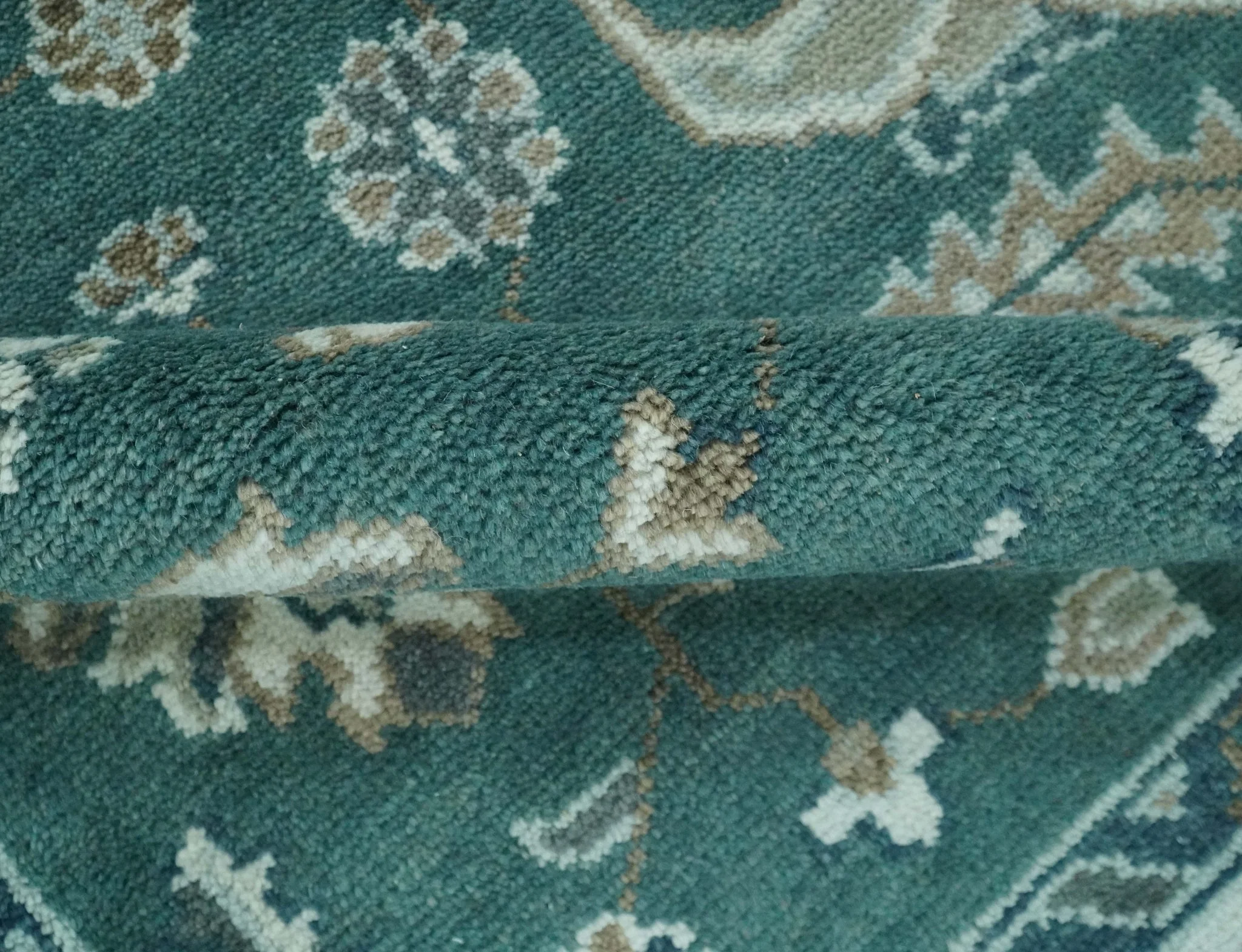 Custom Made Traditional Mamluk Design Teal, Ivory and Brown Hand Knotted wool Area Rug - Image 7