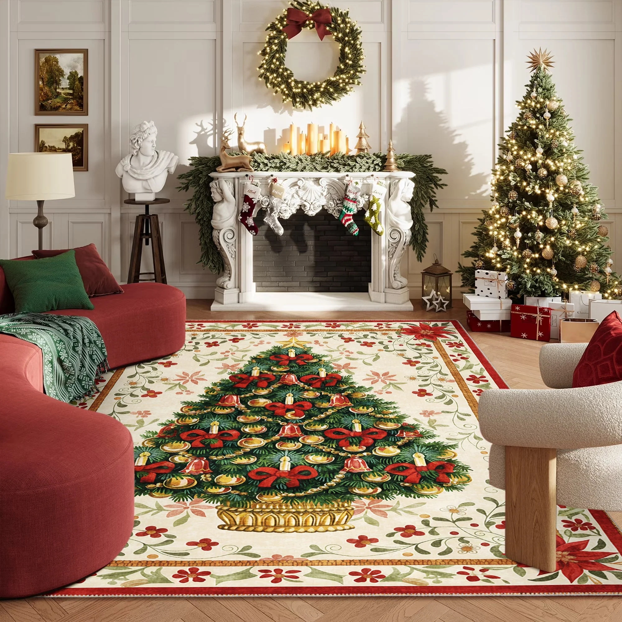 Marloen Christmas Beige Cotton Machine Washable Area Rug - Image 2