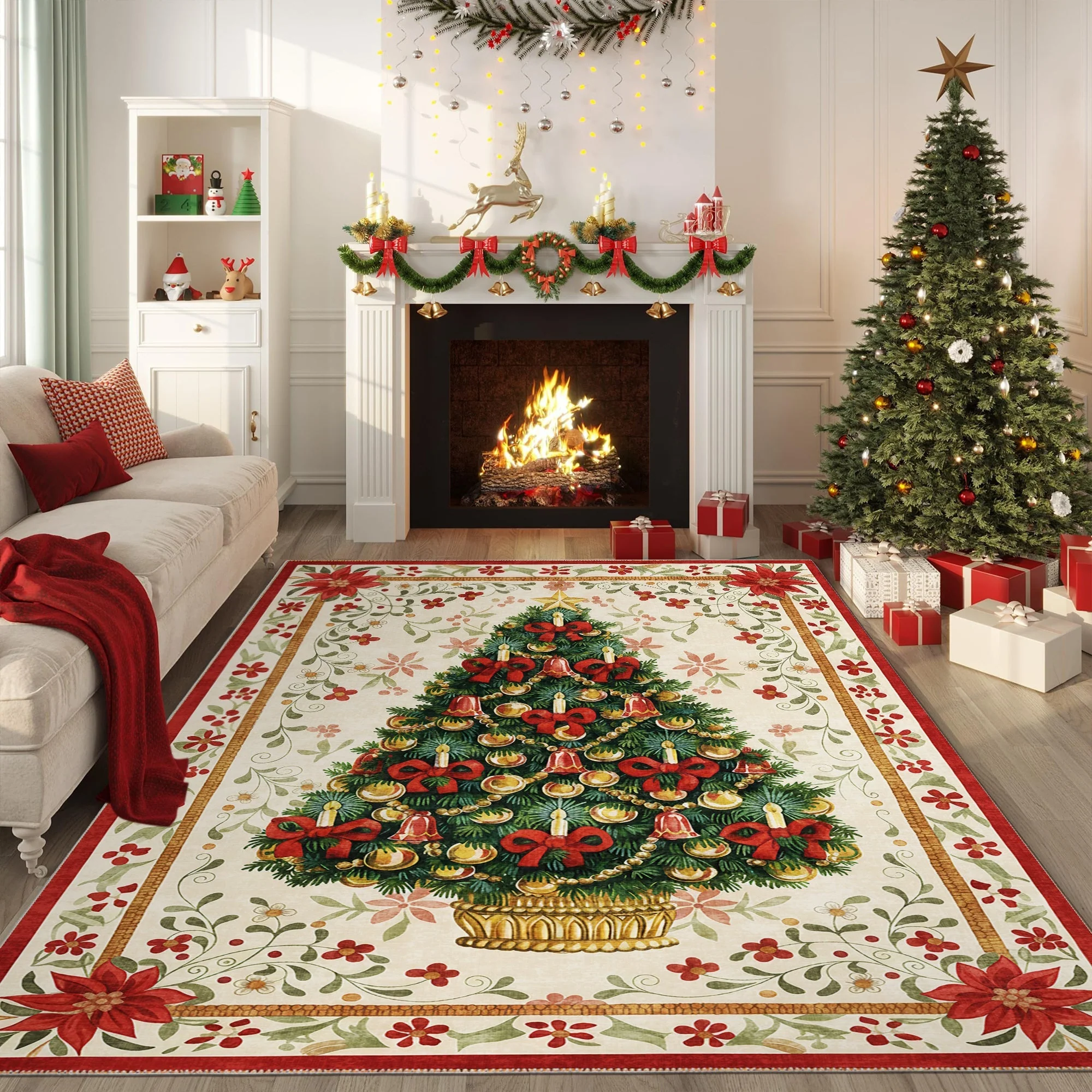 Marloen Christmas Beige Cotton Machine Washable Area Rug - Image 5